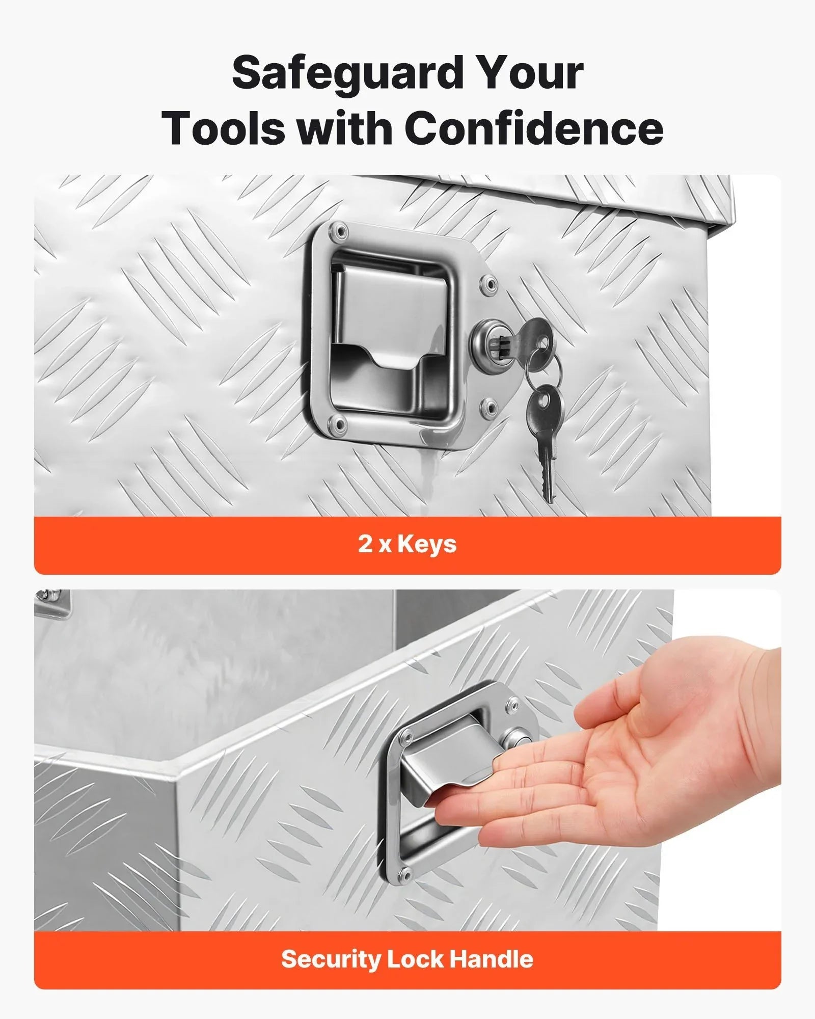 Trailer Tongue Box, 838 x 483 x 457 mm Aluminum Trailer Tongue Tool Box, Heavy Duty Storage Organizer with Lock & Keys, Utility Tool Chest for Pickup Truck Bed, RV, SUV, Off-Road Vehicle, Silver