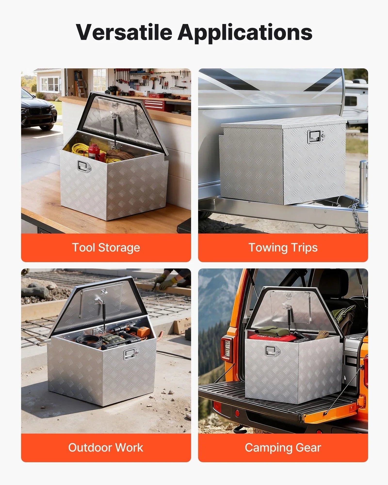 Trailer Tongue Box, 838 x 483 x 457 mm Aluminum Trailer Tongue Tool Box, Heavy Duty Storage Organizer with Lock & Keys, Utility Tool Chest for Pickup Truck Bed, RV, SUV, Off-Road Vehicle, Silver