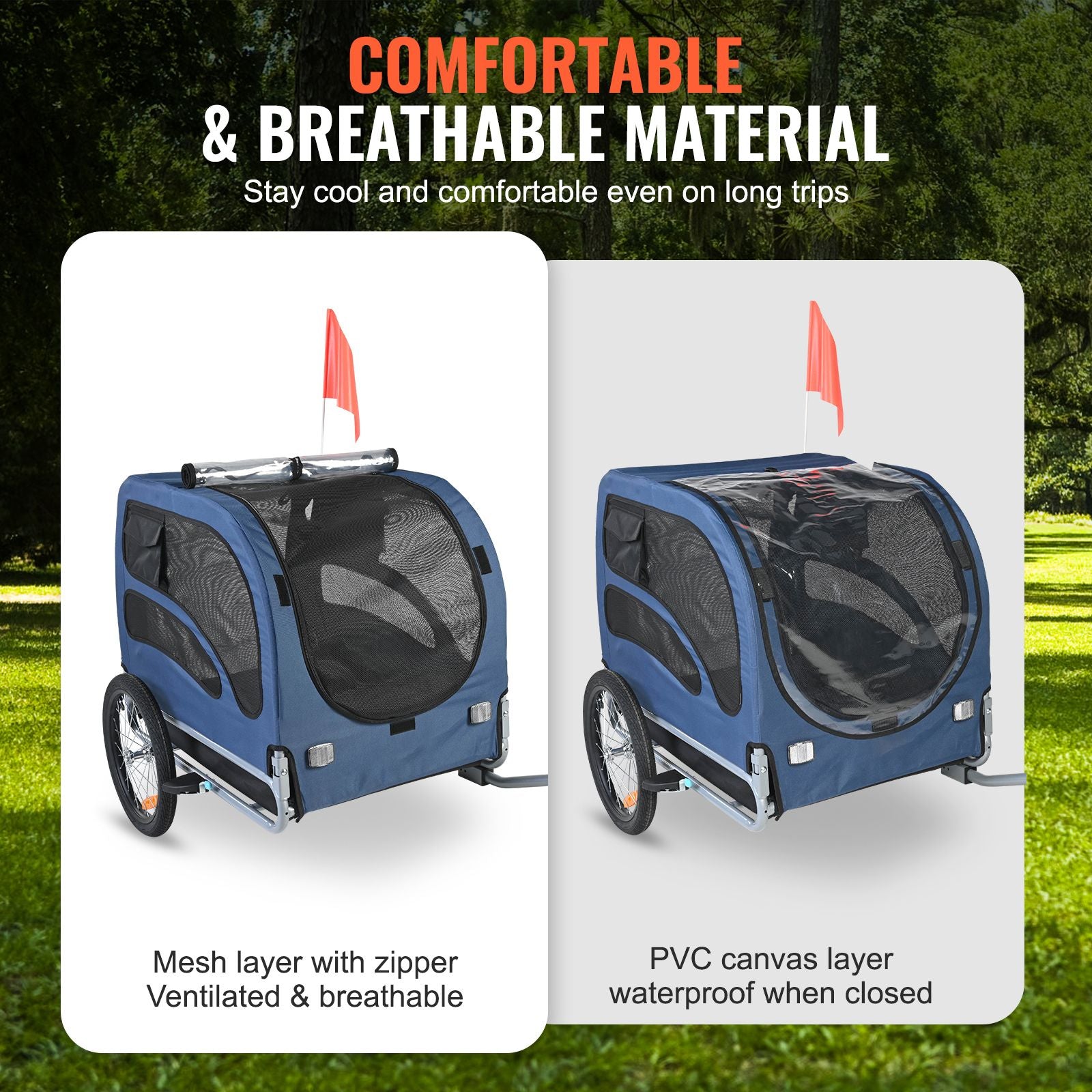45kg Dog Bike Trailer Pet Bicycle Carrier Foldable Cart with Reflectors
