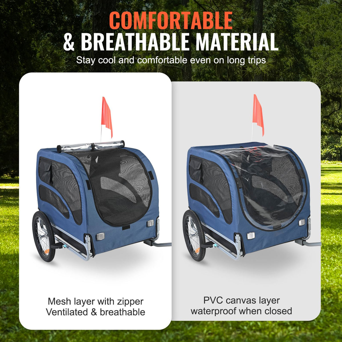 45kg Dog Bike Trailer Pet Bicycle Carrier Foldable Cart with Reflectors