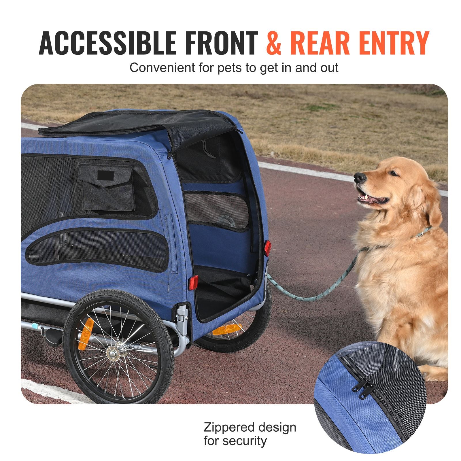 45kg Dog Bike Trailer Pet Bicycle Carrier Foldable Cart with Reflectors