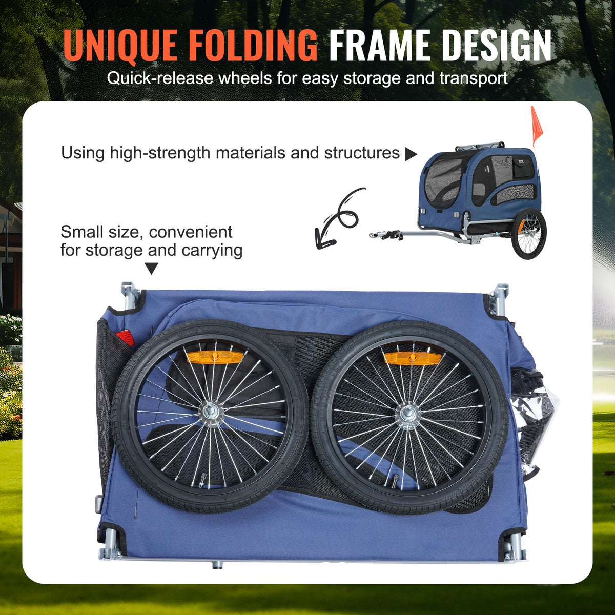 45kg Dog Bike Trailer Pet Bicycle Carrier Foldable Cart with Reflectors