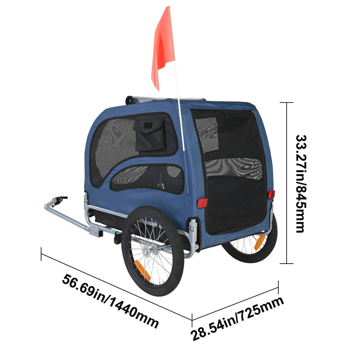 45kg Dog Bike Trailer Pet Bicycle Carrier Foldable Cart with Reflectors