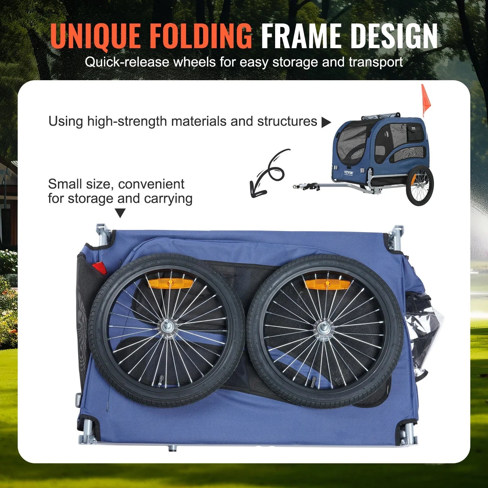Dog Bike Trailer, Supports up to 45 kg, Pet Cart Bicycle Carrier, Easy Folding Frame with Quick Release Wheels, Universal Bicycle Coupler, Reflectors, Flag, Collapsible to Store, Blue/Black