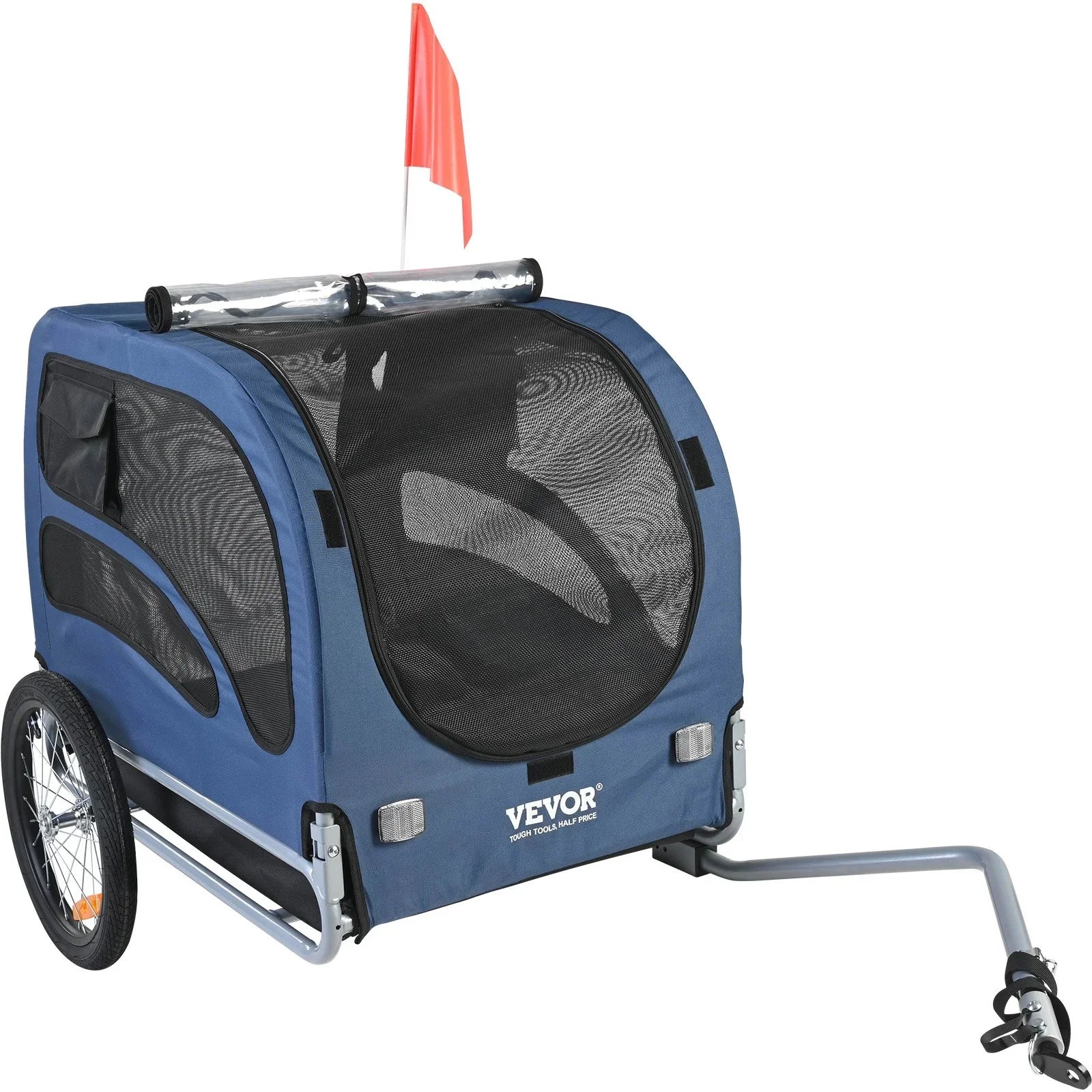 Dog Bike Trailer, Supports up to 45 kg, Pet Cart Bicycle Carrier, Easy Folding Frame with Quick Release Wheels, Universal Bicycle Coupler, Reflectors, Flag, Collapsible to Store, Blue/Black