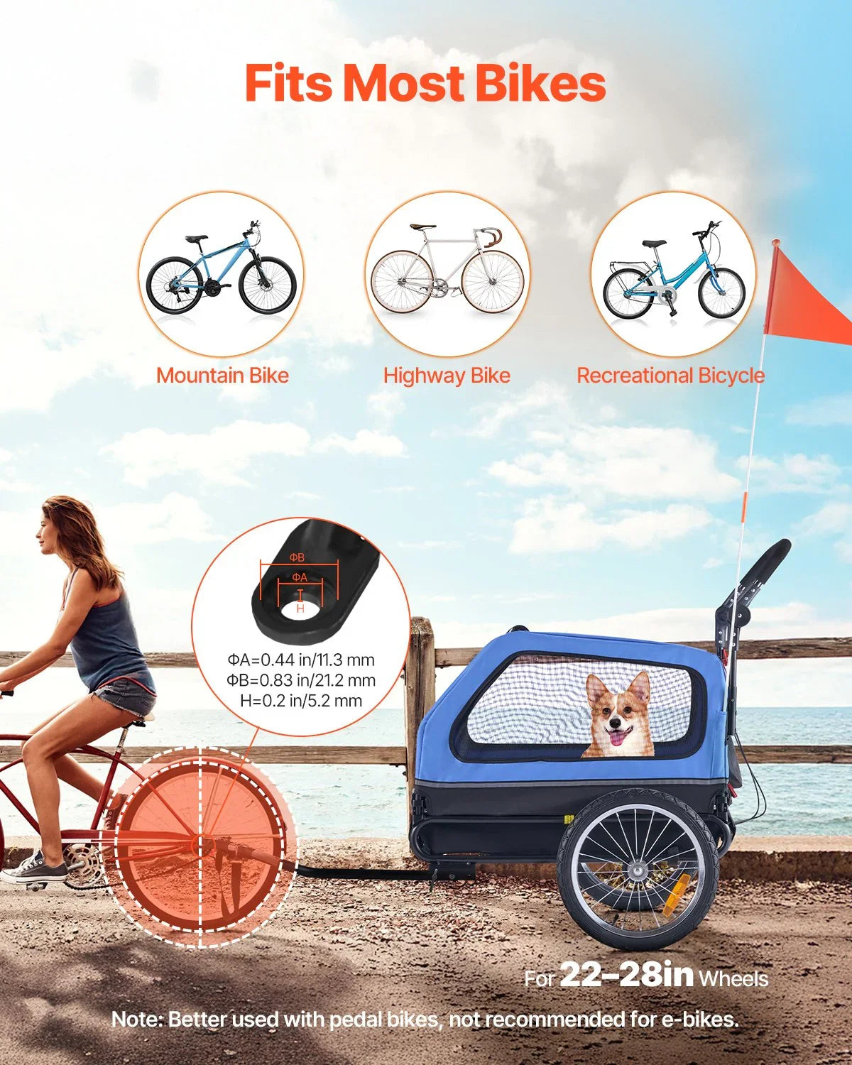 Dog Bike Trailer, Supports up to 40 kg, 2-in-1 Pet Stroller Cart Bicycle Carrier for Small & Large Dogs, Easy Folding Frame with Quick Release Wheel, Universal Bicycle Coupler, Internal Leash