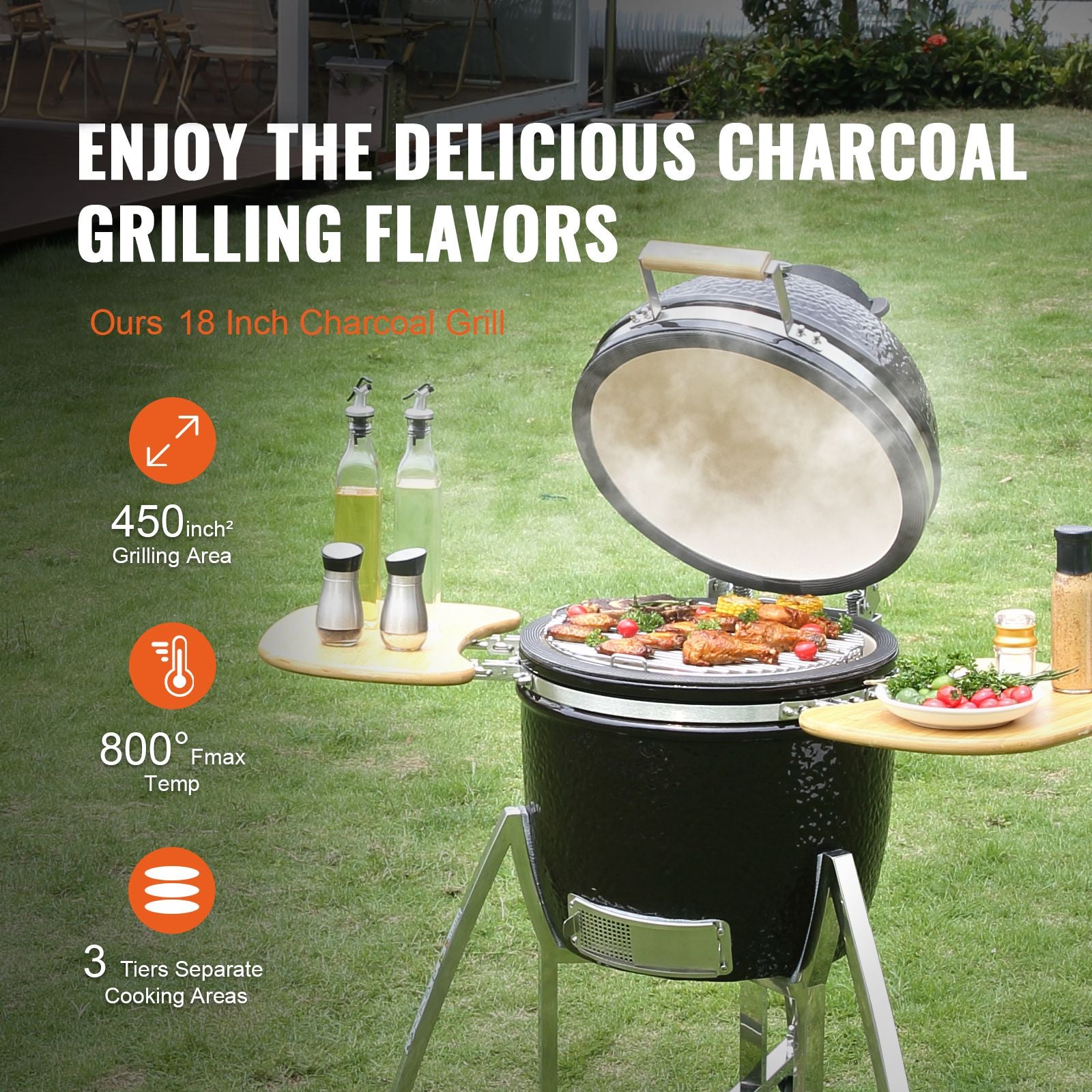 Portable Charcoal Grill, Propane Gas Grills with Cover and Cart, Heavy Duty Stainless Steel BBQ Grill, Mini Smoker for Outdoor Cooking, Barbecue Camping, Picnic, and Backyard, Black