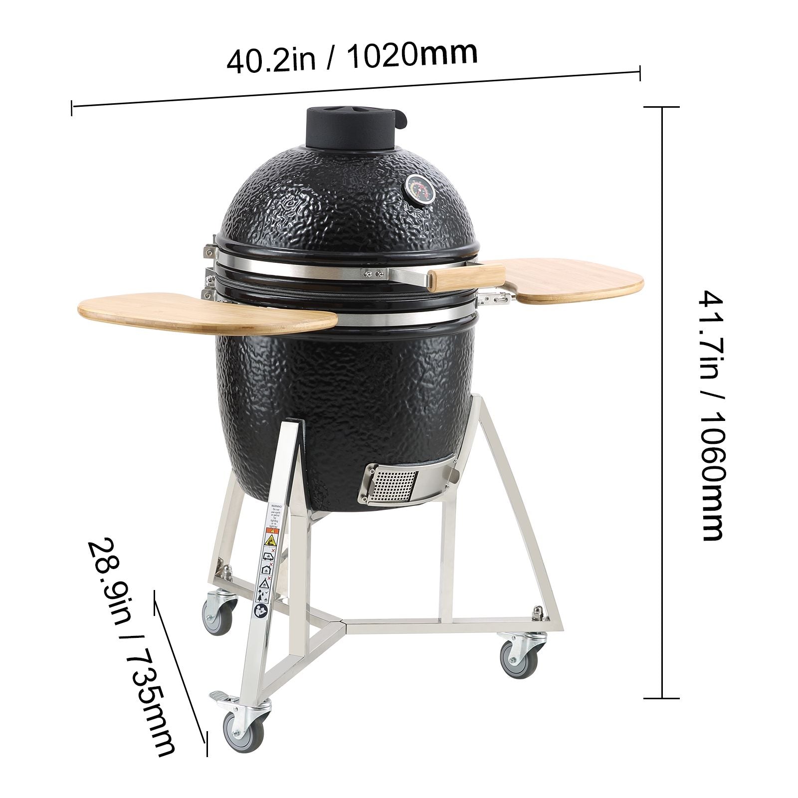 Portable Charcoal Grill, Propane Gas Grills with Cover and Cart, Heavy Duty Stainless Steel BBQ Grill, Mini Smoker for Outdoor Cooking, Barbecue Camping, Picnic, and Backyard, Black