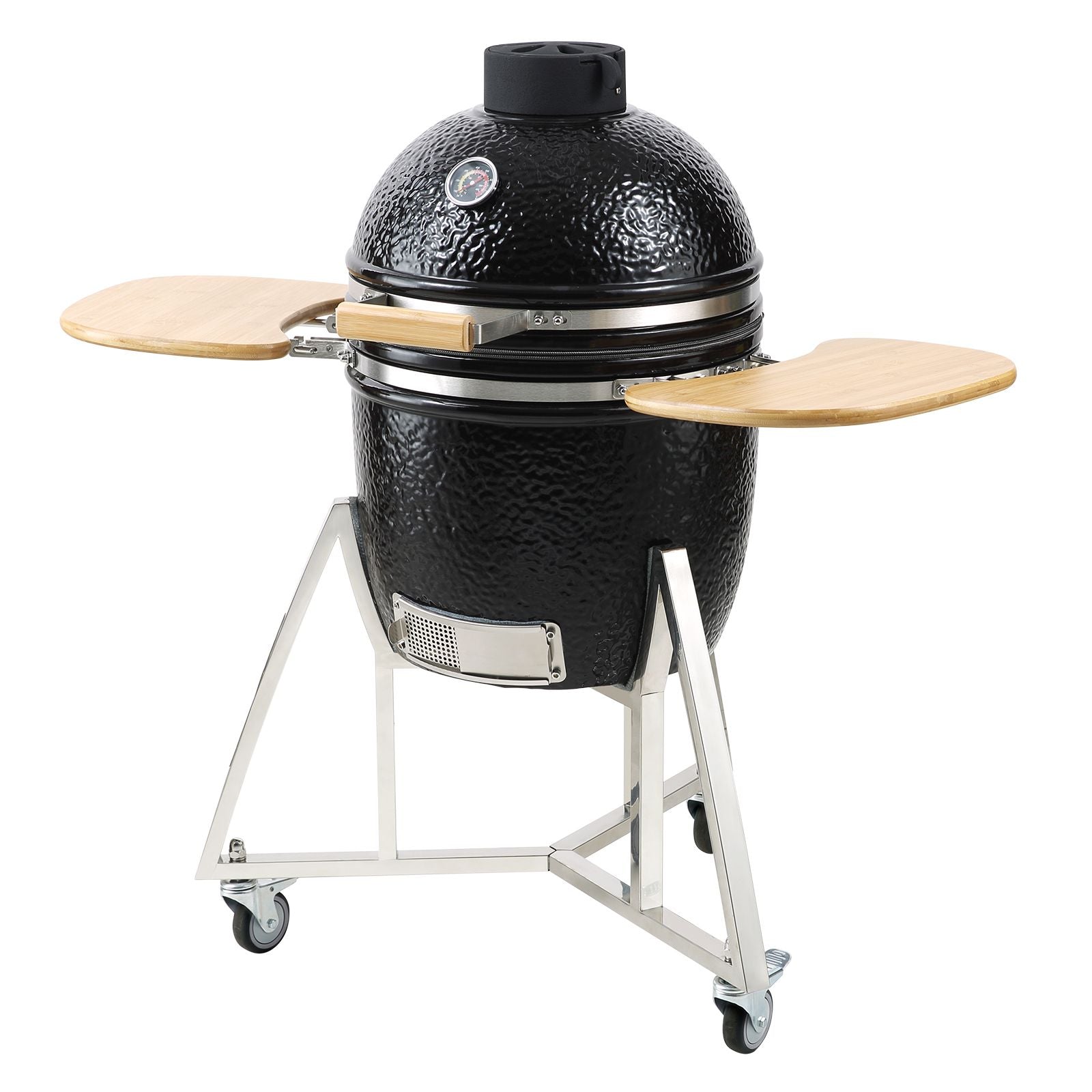 Portable Charcoal Grill, Propane Gas Grills with Cover and Cart, Heavy Duty Stainless Steel BBQ Grill, Mini Smoker for Outdoor Cooking, Barbecue Camping, Picnic, and Backyard, Black
