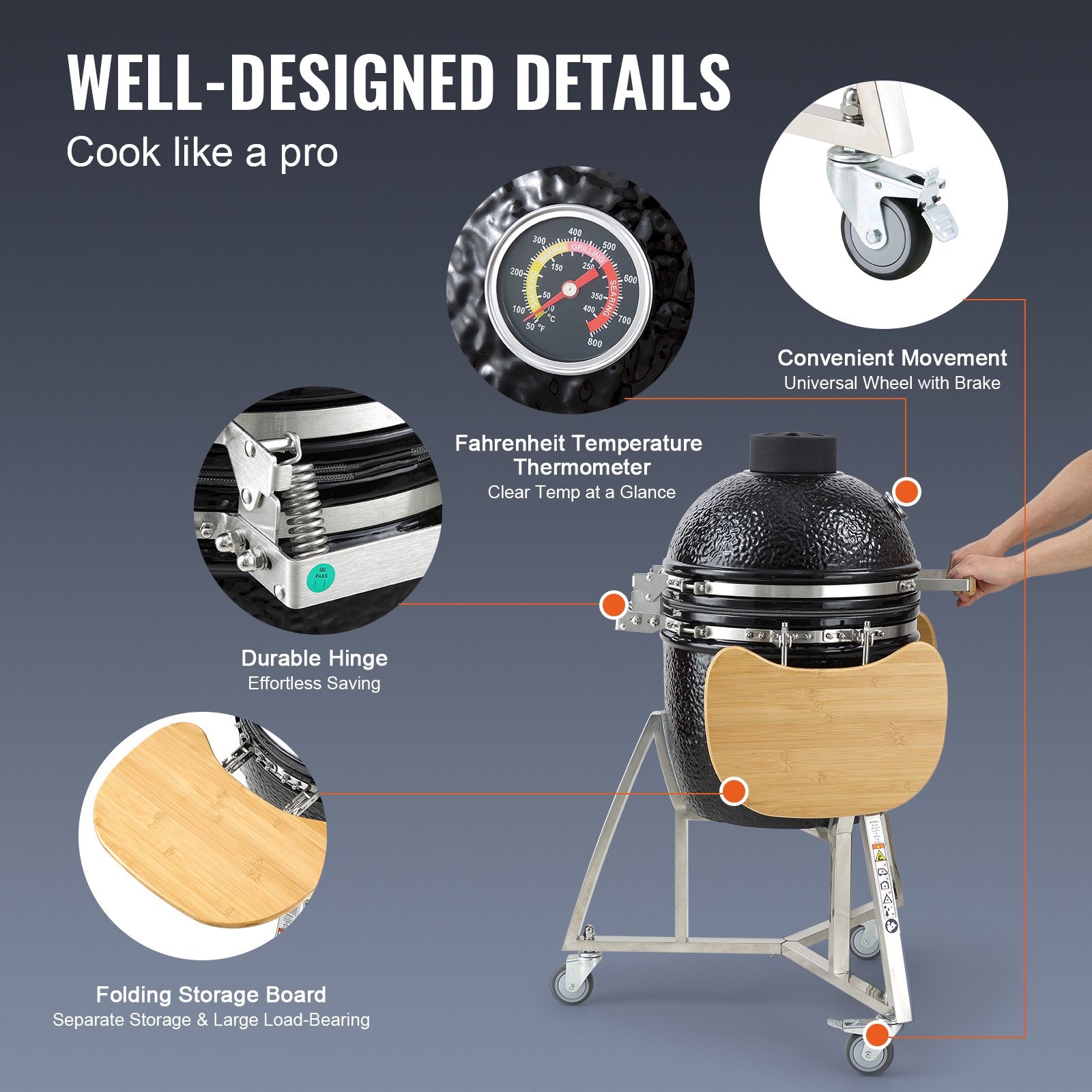 Portable Charcoal Grill, Propane Gas Grills with Cover and Cart, Heavy Duty Stainless Steel BBQ Grill, Mini Smoker for Outdoor Cooking, Barbecue Camping, Picnic, and Backyard, Black