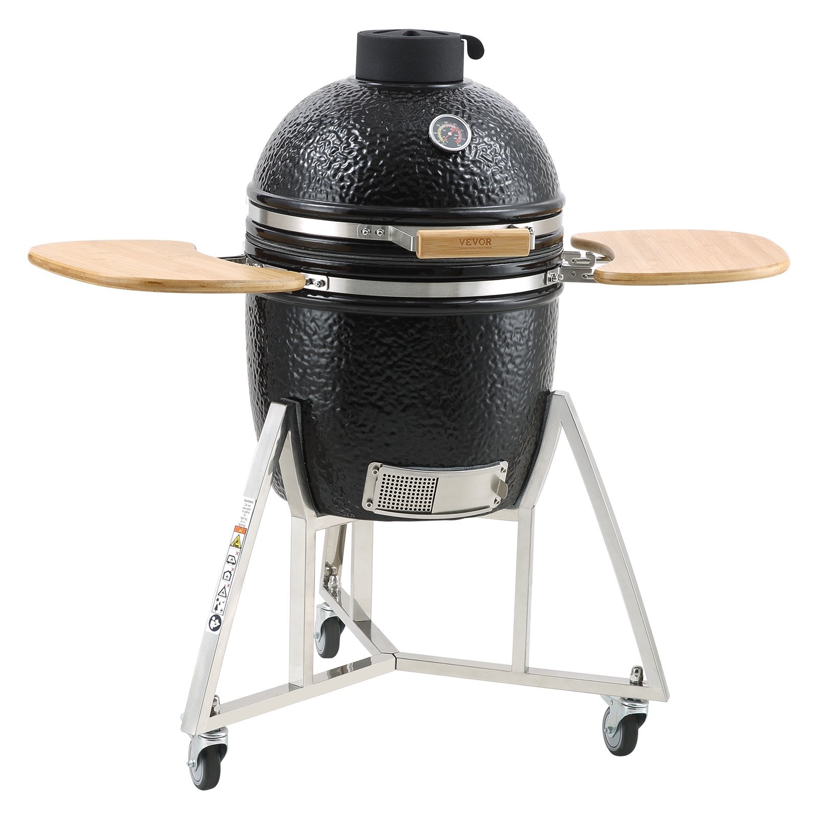Portable Charcoal Grill, Propane Gas Grills with Cover and Cart, Heavy Duty Stainless Steel BBQ Grill, Mini Smoker for Outdoor Cooking, Barbecue Camping, Picnic, and Backyard, Black