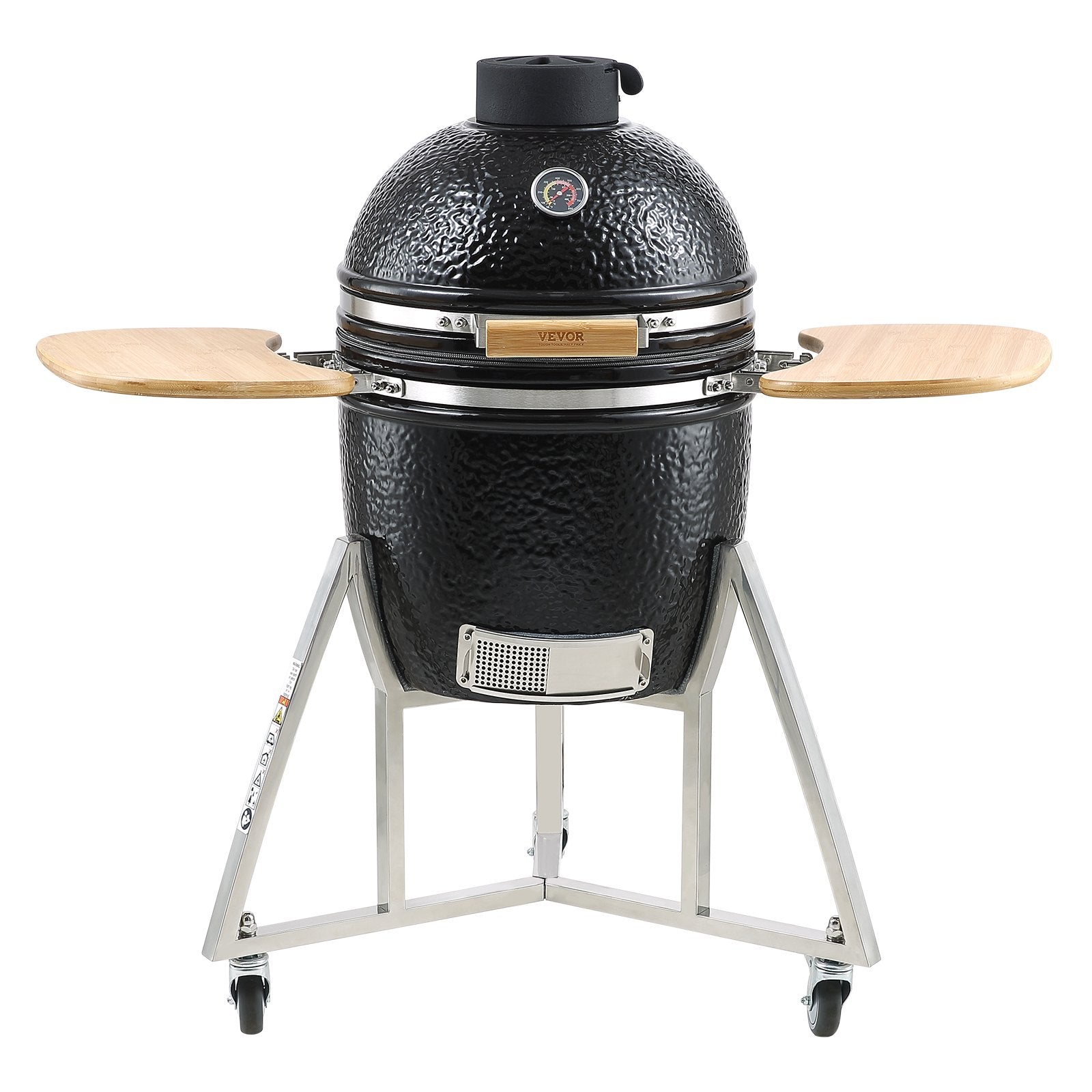 Portable Charcoal Grill, Propane Gas Grills with Cover and Cart, Heavy Duty Stainless Steel BBQ Grill, Mini Smoker for Outdoor Cooking, Barbecue Camping, Picnic, and Backyard, Black