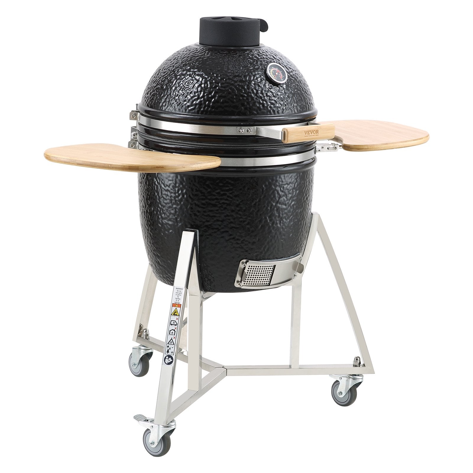 Portable Charcoal Grill, Propane Gas Grills with Cover and Cart, Heavy Duty Stainless Steel BBQ Grill, Mini Smoker for Outdoor Cooking, Barbecue Camping, Picnic, and Backyard, Black