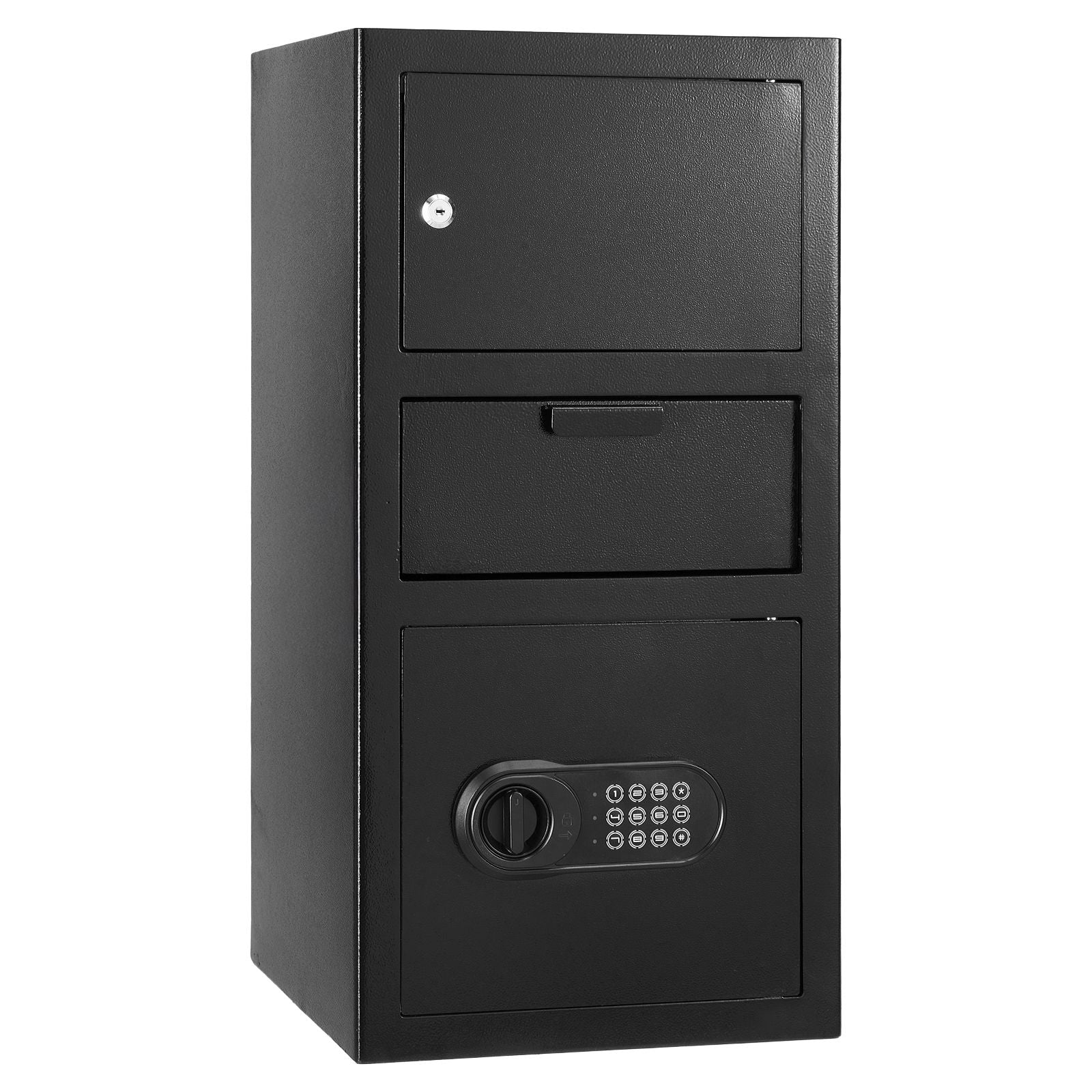 3.6 Cubic Feet Drop Safe, Large Capacity Front Drop Slot Safe Box with Digital Keypad, Heavy Duty 3 Tiers Cash Depository Box with Spare Keys for Cash, Bank Slip, Jewelry, Document, Bill, Black