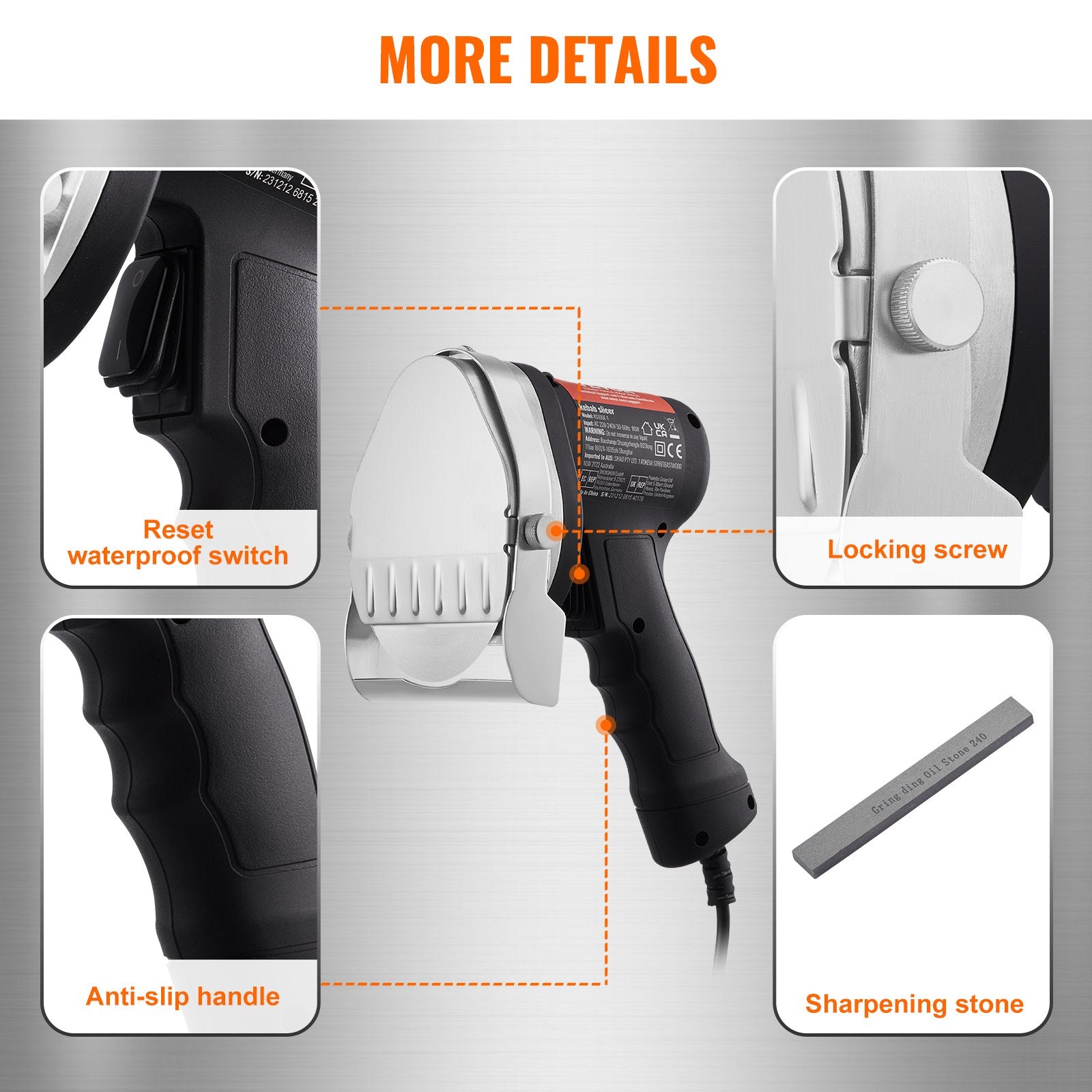 Electric Shawarma Knife, 80W Professional Turkish Kebab Knife, Commercial Stainless Steel Gyro Cutter, Doner Kebab Meat Slicer with 2 Blades, 100mm Blade Diameter, 0-8mm Adjustable Thickness