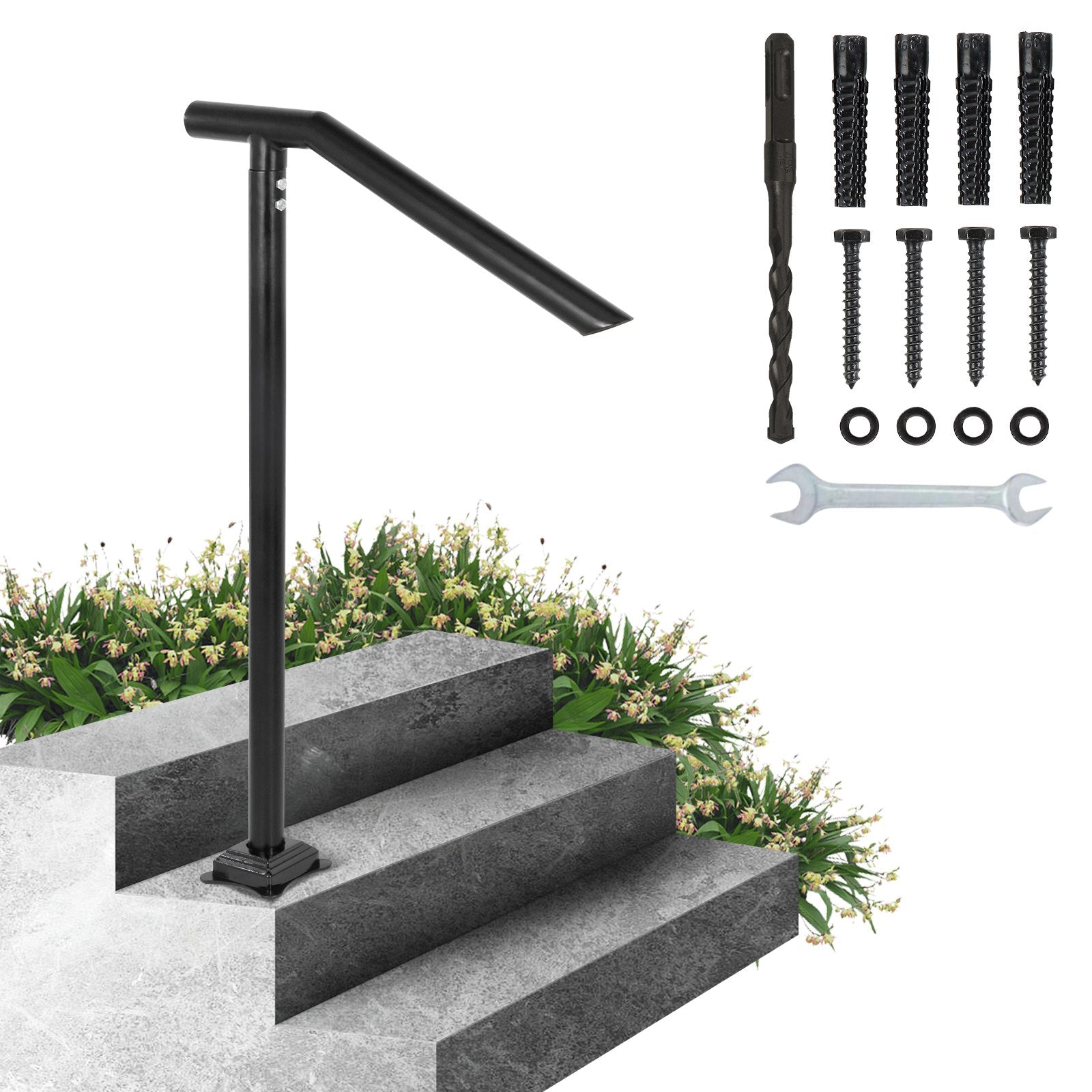 1-3 Step Handrail Railing for Steps Steel 150 kg Capacity with Screw Kit