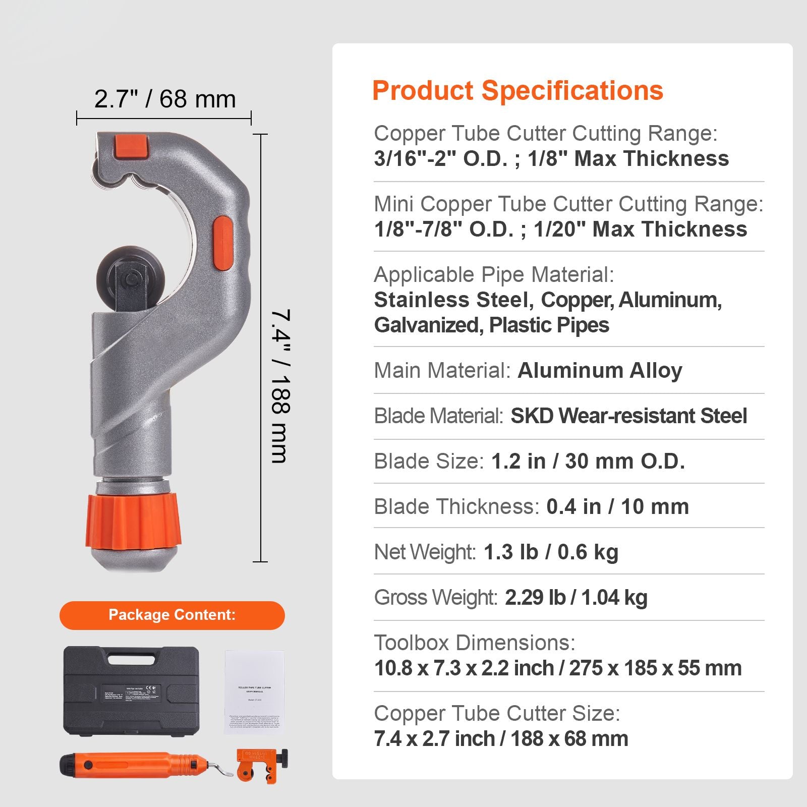 3PCS Pipe Cutter Set Copper Tube Cutter Mini Cutter & Deburring Tool