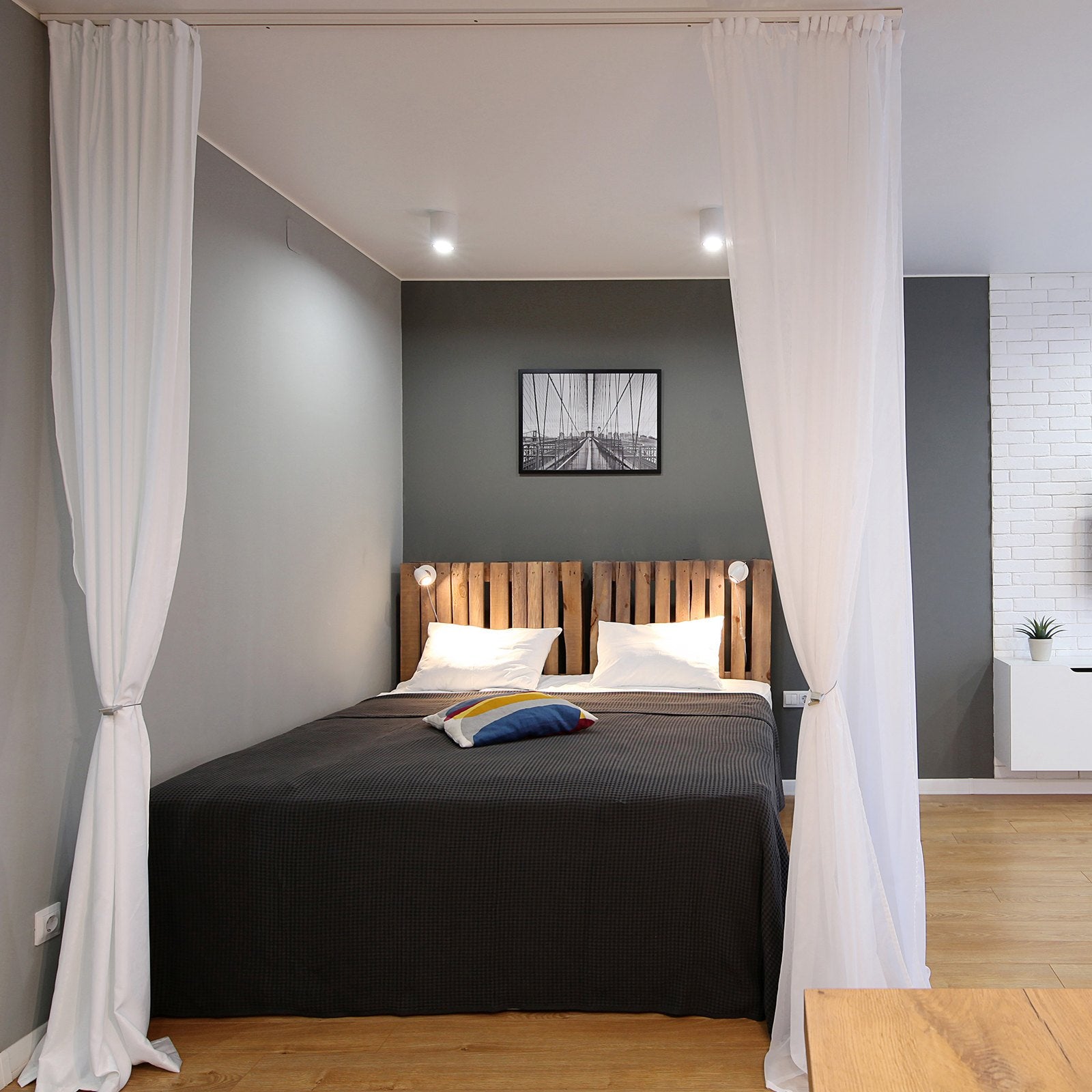 Ceiling Curtain Track Set 5.9 FT/1.8 Meter_oom Divider with Hooks White