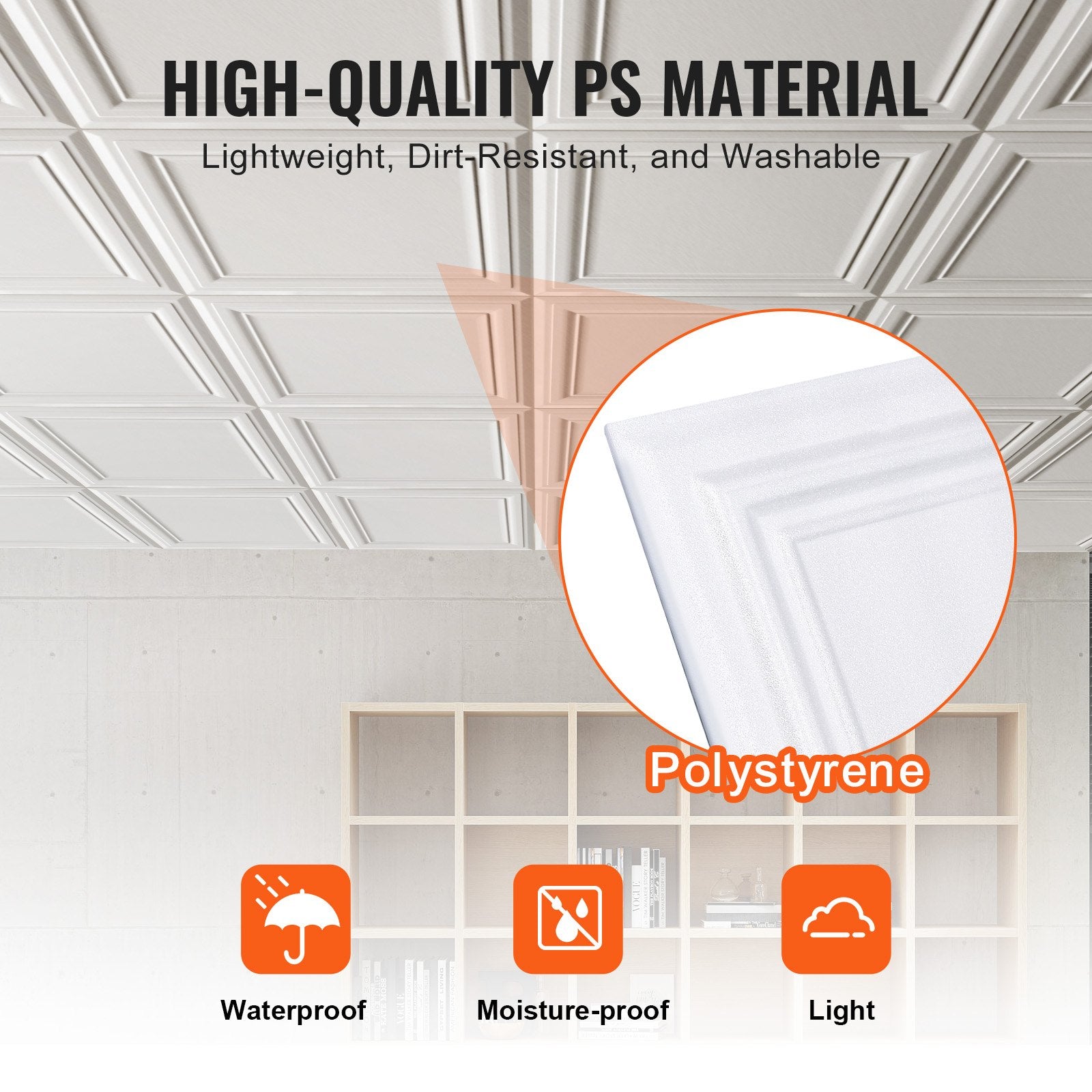 Ceiling Tiles, 16-Pack 20 x 20 in, Drop Ceiling Tiles Premium Polystyrene Sheet, Easy Installation/ Cutting Plastic Glue-up Ceiling Tile, Basement Ceiling Covering for Home/Office Decoration