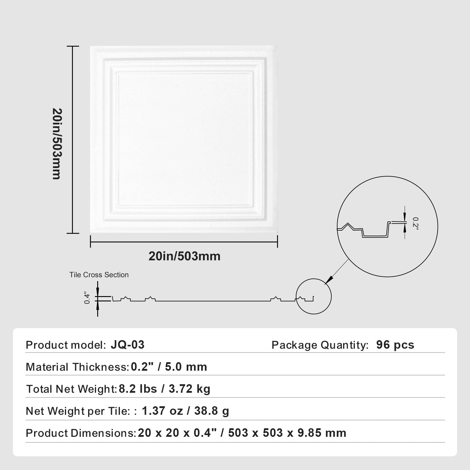 Ceiling Tiles 96-Pack 20 x 20 in Polystyrene Easy Installation Glue-up