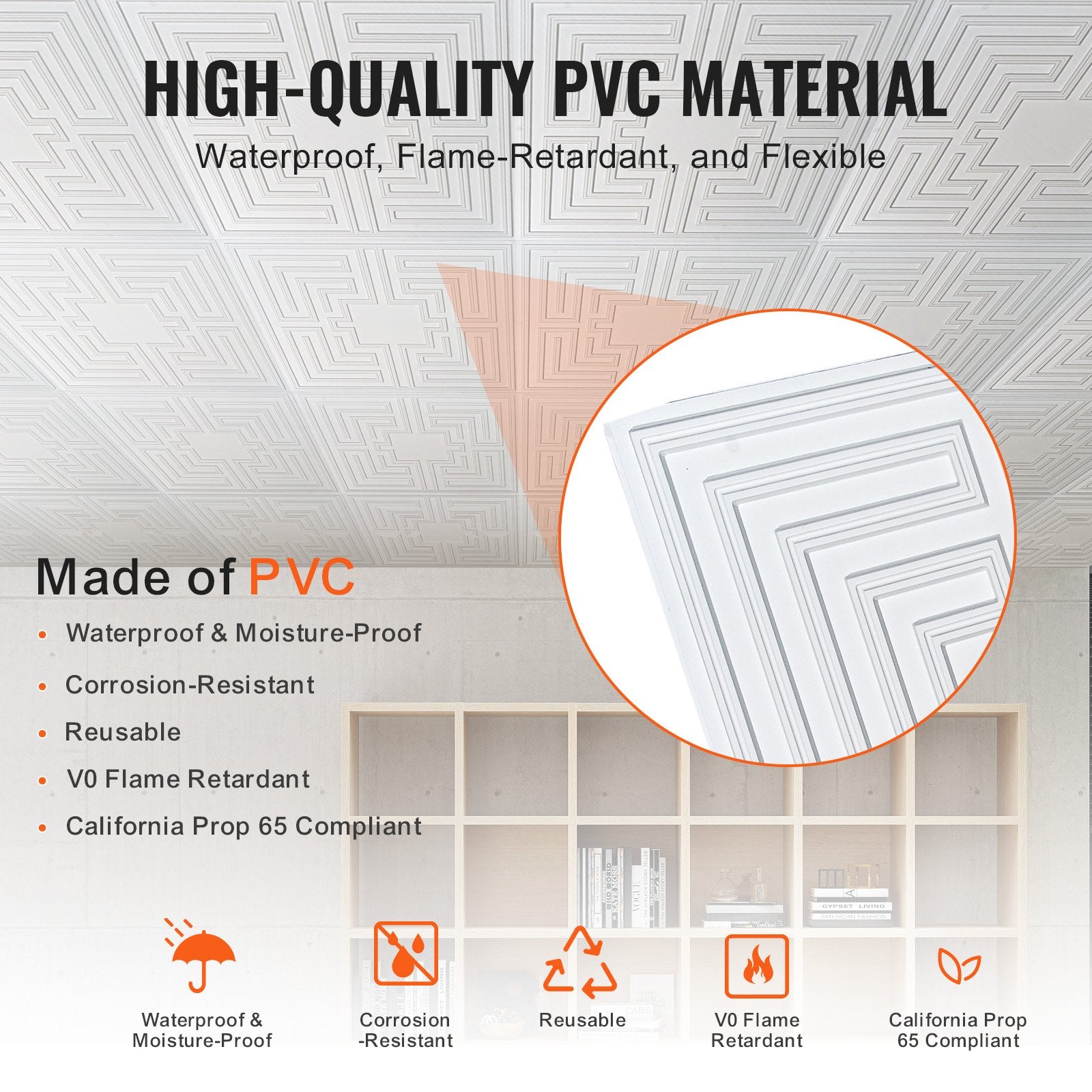 Ceiling Tiles 12-Pack 24 x 24 in PVC Easy Installation White Echo Pattern