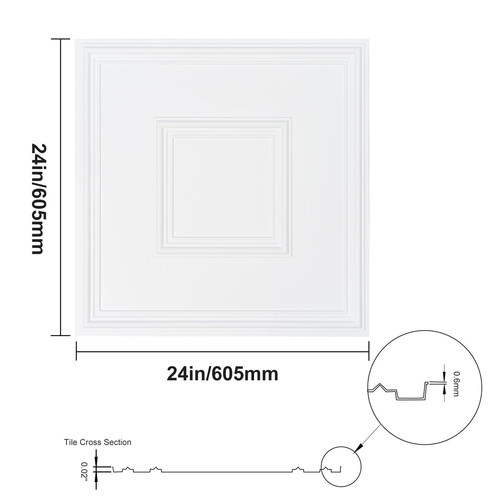 Ceiling Tiles 12-Pack 24 x 24 in PVC Easy Installation White Geometric