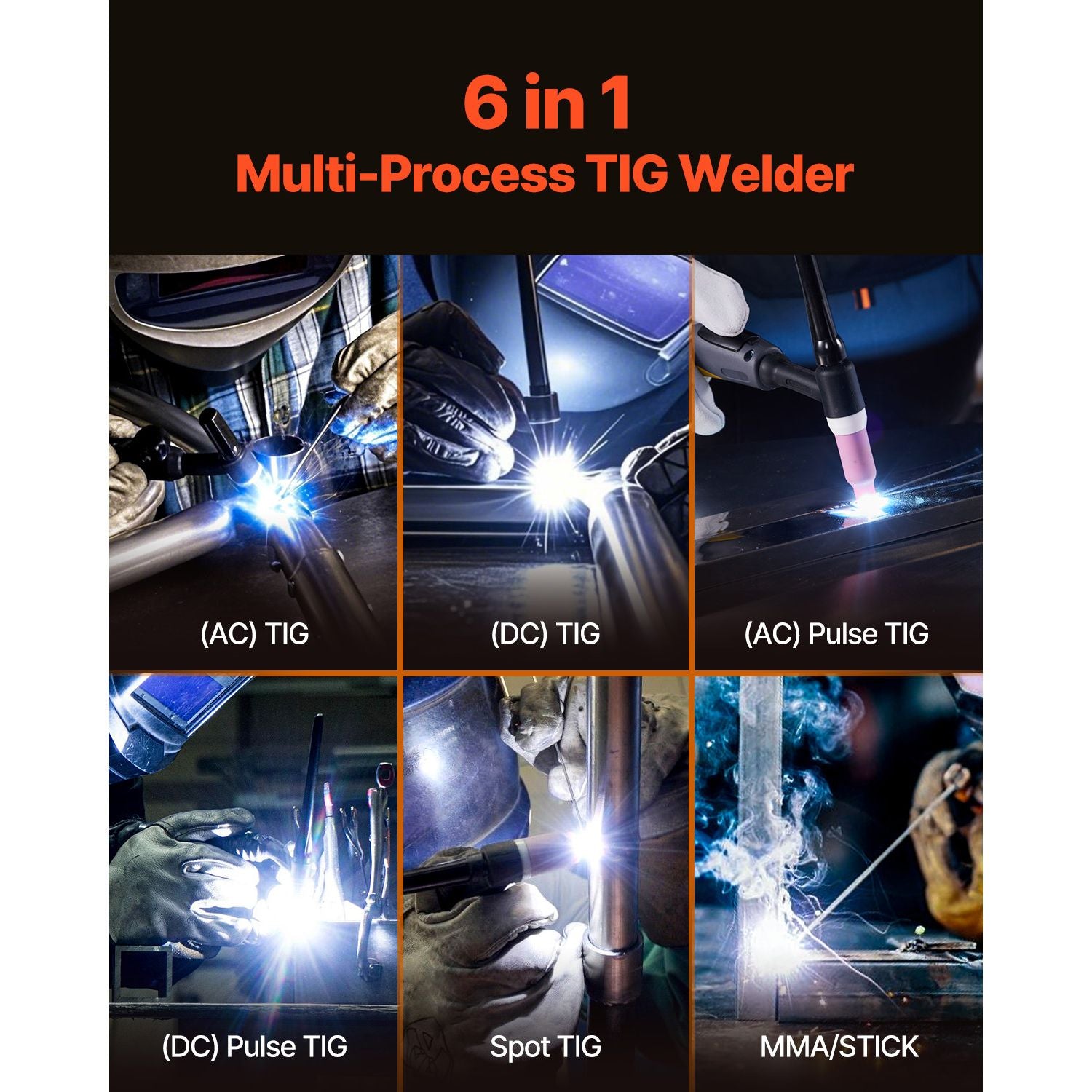 200A 6-in-1 AC/DC TIG Welder Aluminum Welding Machine with LED
