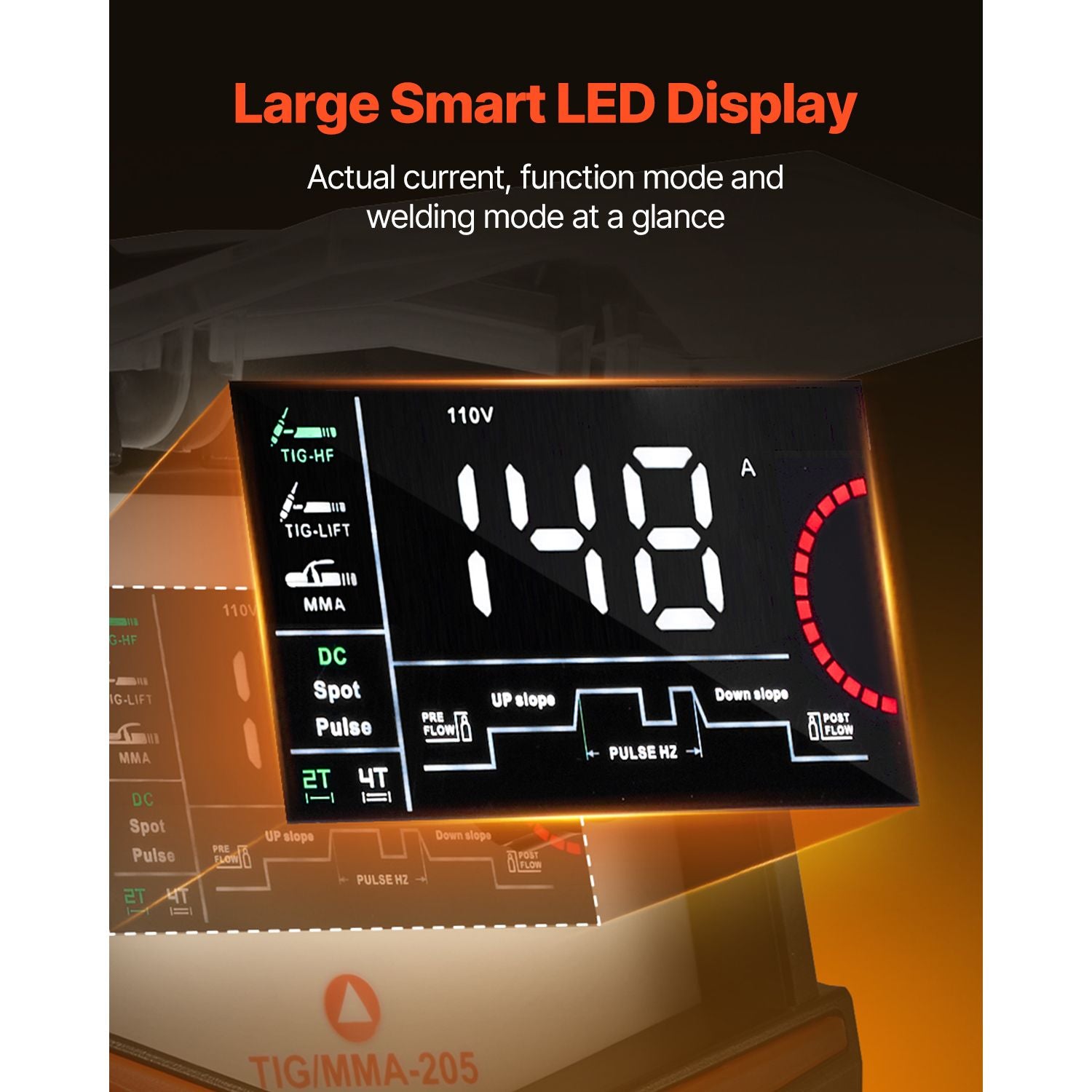 TIG Welder, 205A 3-In-1 Welding Machine (Large LED Display)- DC TIG/DC Pulse TIG/MMA(Stick), Electric Welder with IGBT Inverter High-Frequency Start