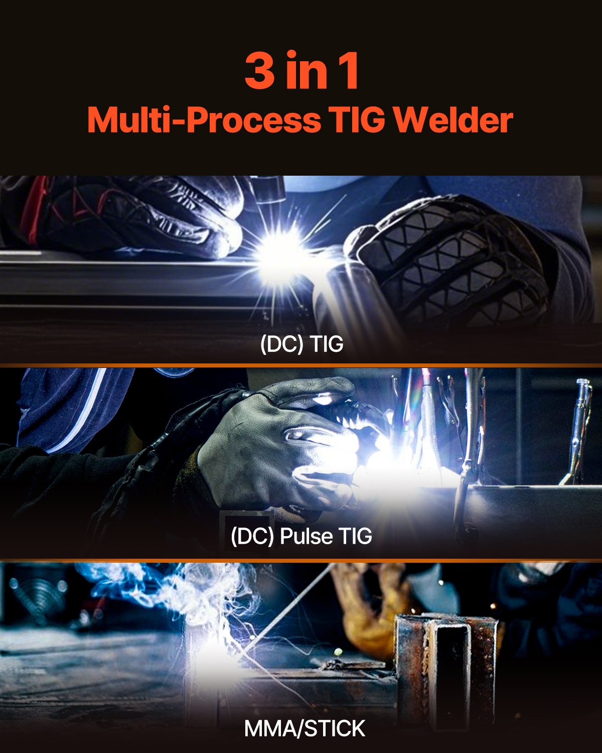 TIG Welder, 205A 3-In-1 Welding Machine (Large LED Display)- DC TIG/DC Pulse TIG/MMA(Stick), Electric Welder with IGBT Inverter High-Frequency Start