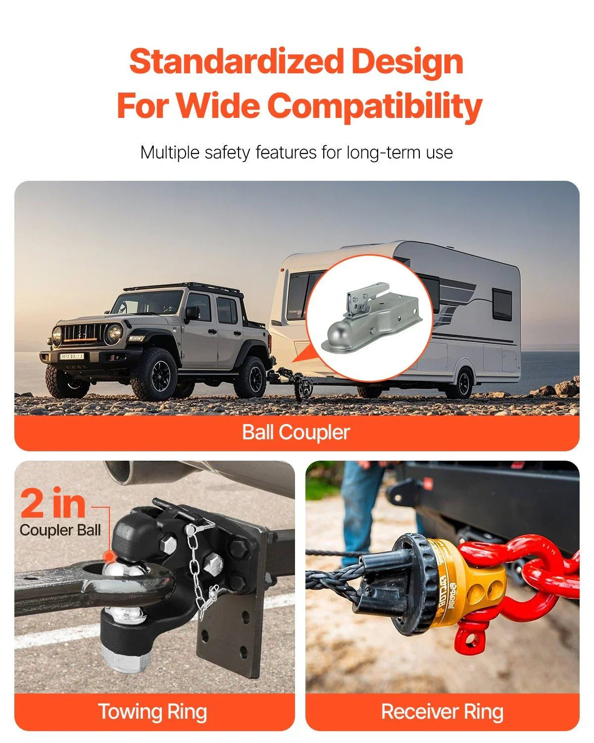 Pintle Hook, 9070 kg Towing Capacity, Trailer Hitches Receiver Hook Combination 50.4 mm Hitch Ball, Fits for 63.5 to 76.2 mm Lunette Ring with Mounting Kit, Wear-resistant, Black Powder Coat
