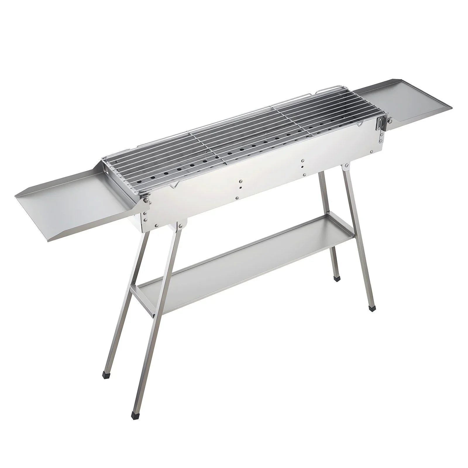 Foldable Charcoal Grill, 0.16 m² Portable Charcoal Barbecue Grill with Liftable Charcoal Tray & Side Tables, Brushed Stainless Steel BBQ Cooking Grills for Outdoor Camping Backyard Parties