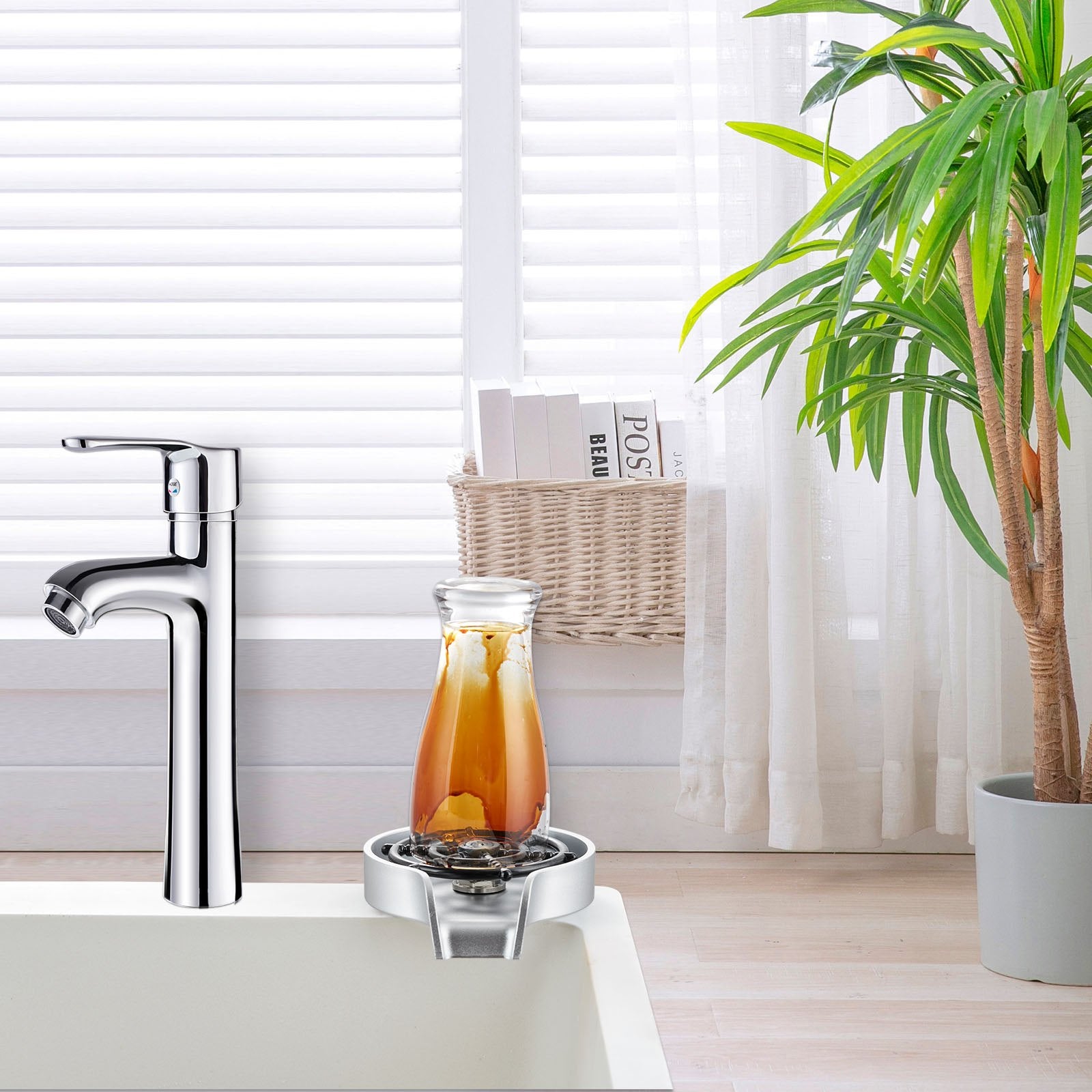 VEVOR Glass Rinser 10 Spraying Jets 360° Rotating ABS Cup Washer & Cup Holder