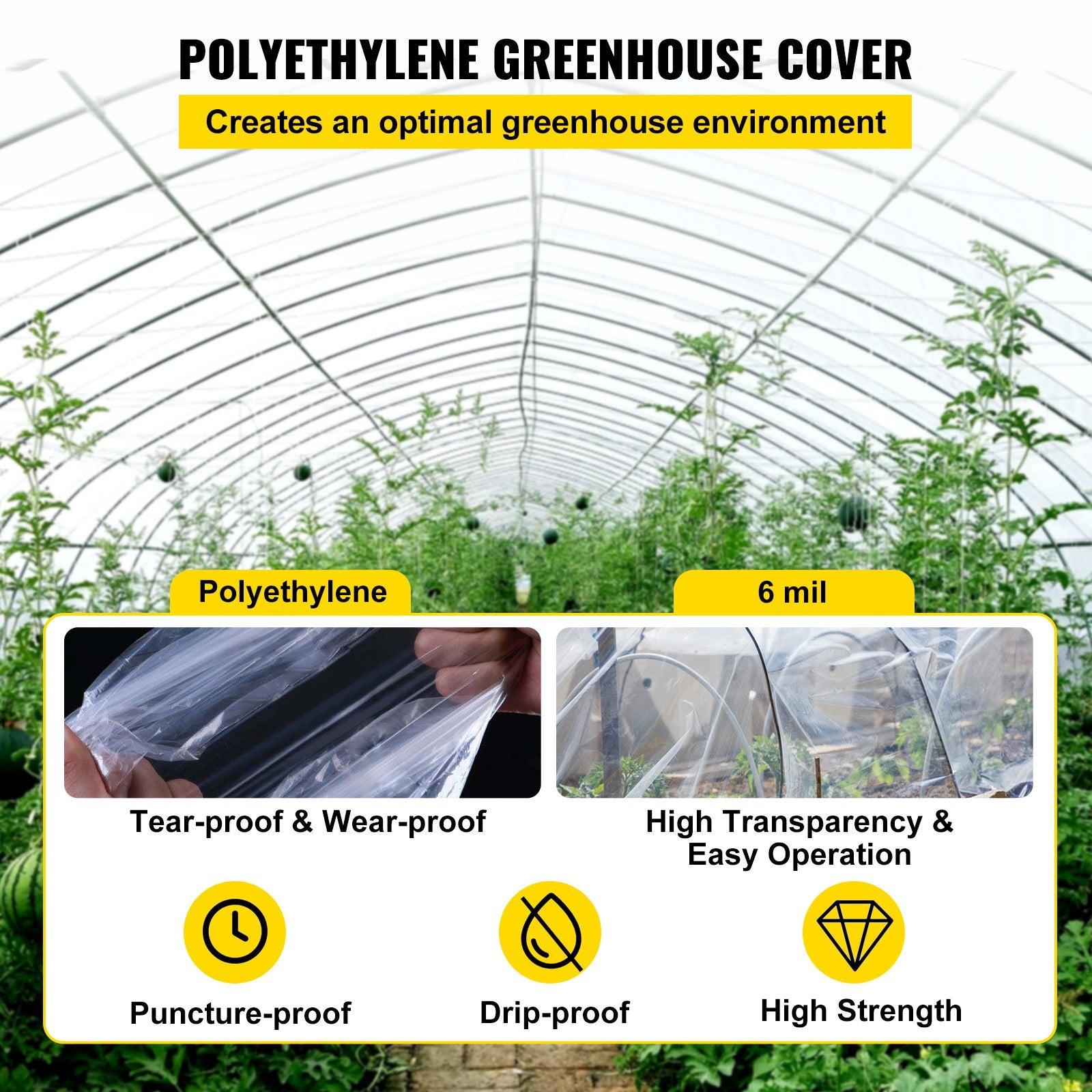 Greenhouse Film, 24\' x 100\' Greenhouse Plastic Sheeting, 6 mil Thickness Suncover Greenhouse, Clear Polyethylene Cover, UV Proof Farm Plastic Supply for Gardening, Farming and Agriculture