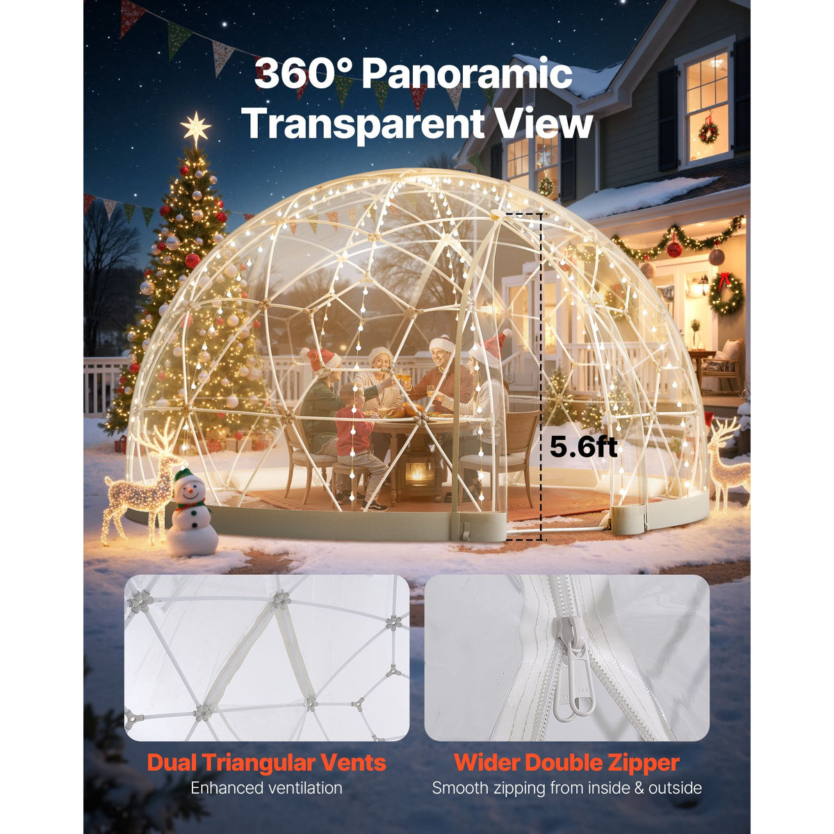 3.6m Outdoor Garden Dome Tent Clear Bubble Igloo 4-7 Person Weatherproof