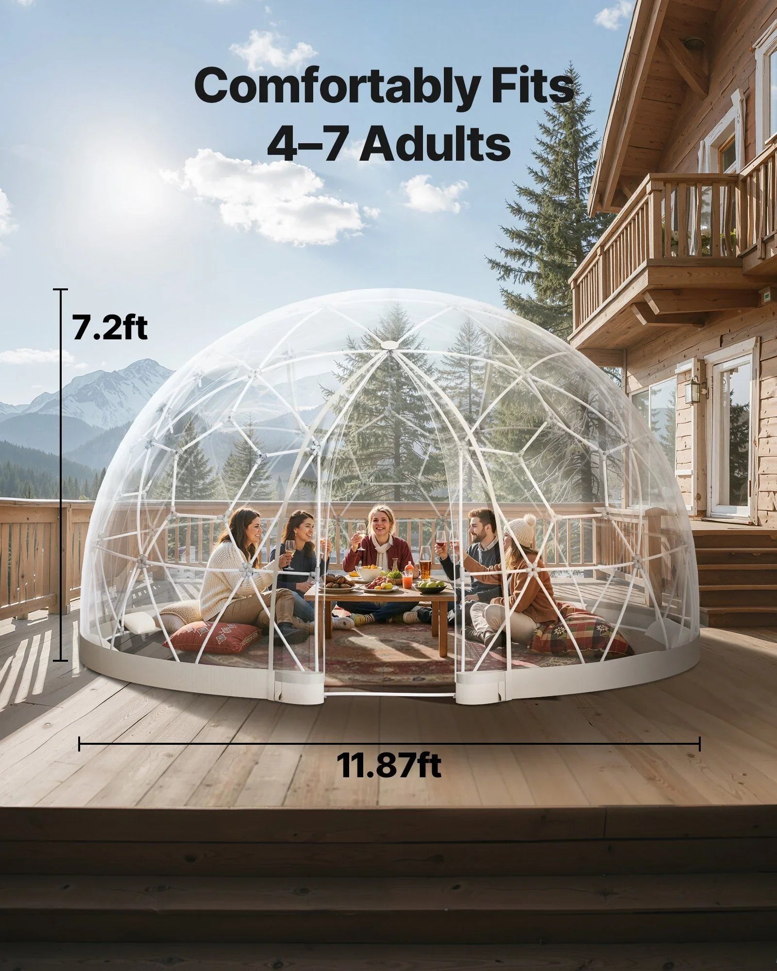 Garden Dome Tent, 3.6 x 2.2 m Outdoor Clear Bubble Tent for 4-7 Person, Weatherproof Geodesic Dome Greenhouse with Window, PVC Igloo Tents for Backyard Patios Camping Party Wedding