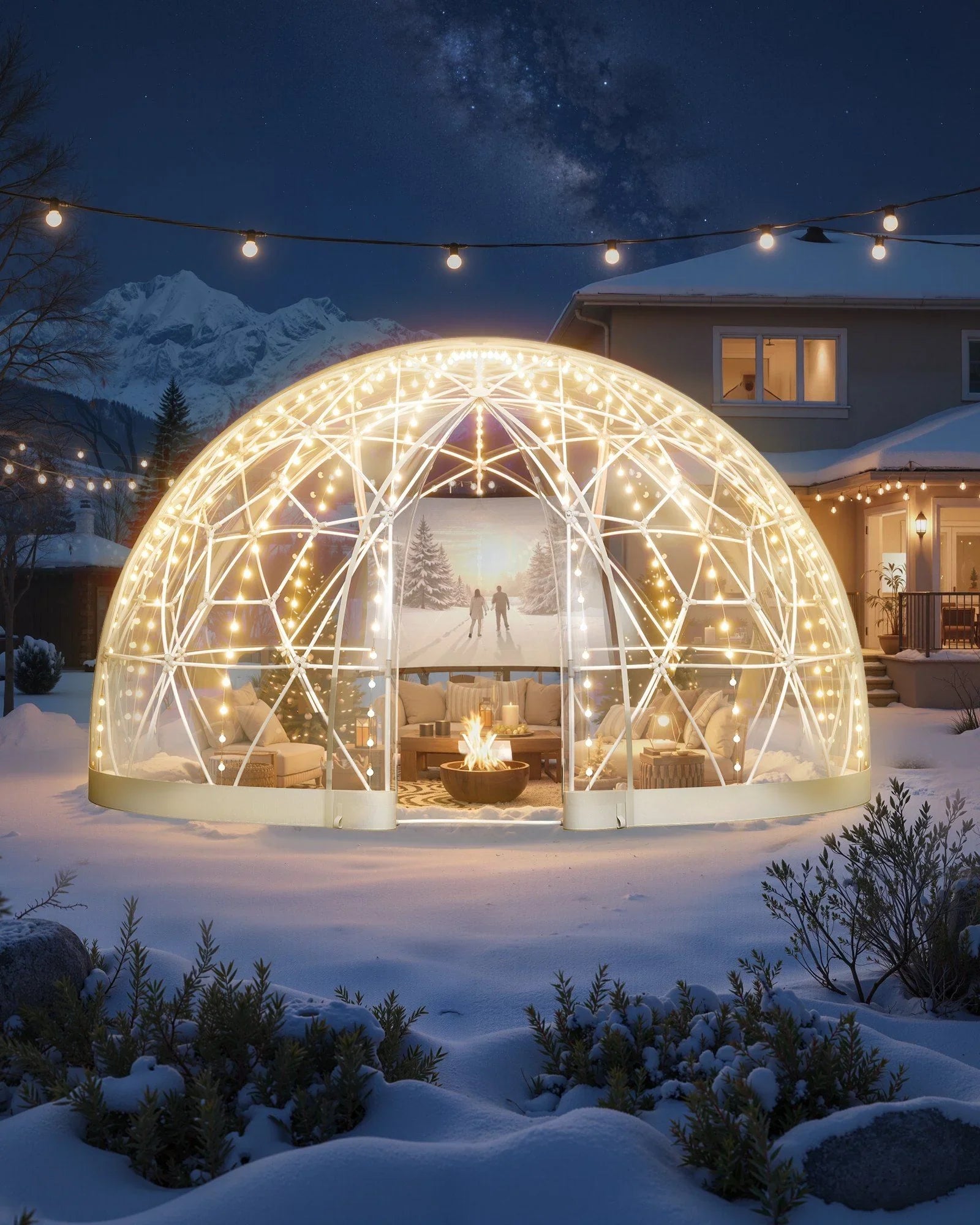 Garden Dome Tent, 3.6 x 2.2 m Outdoor Clear Bubble Tent for 4-7 Person, Weatherproof Geodesic Dome Greenhouse with Window, PVC Igloo Tents for Backyard Patios Camping Party Wedding