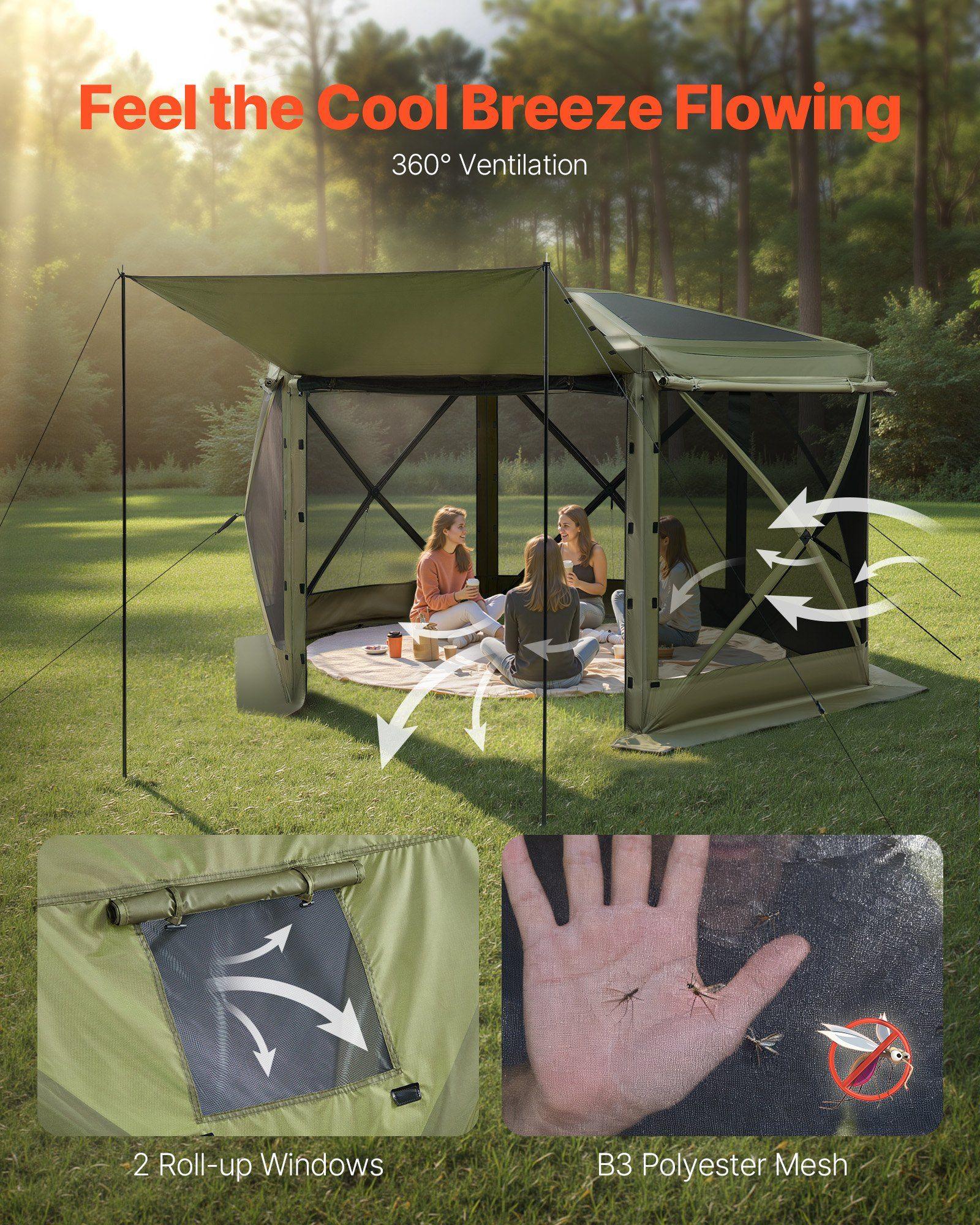 Pop up Gazebo Screen Tent, 3x3 m Large 6-Sided Camping Canopy Tent with Removable Top & Carry Bag, Quick-Set & Bite-Proof, Screen House Sun Shelter for 6-8 Persons Backyard Patio, Green