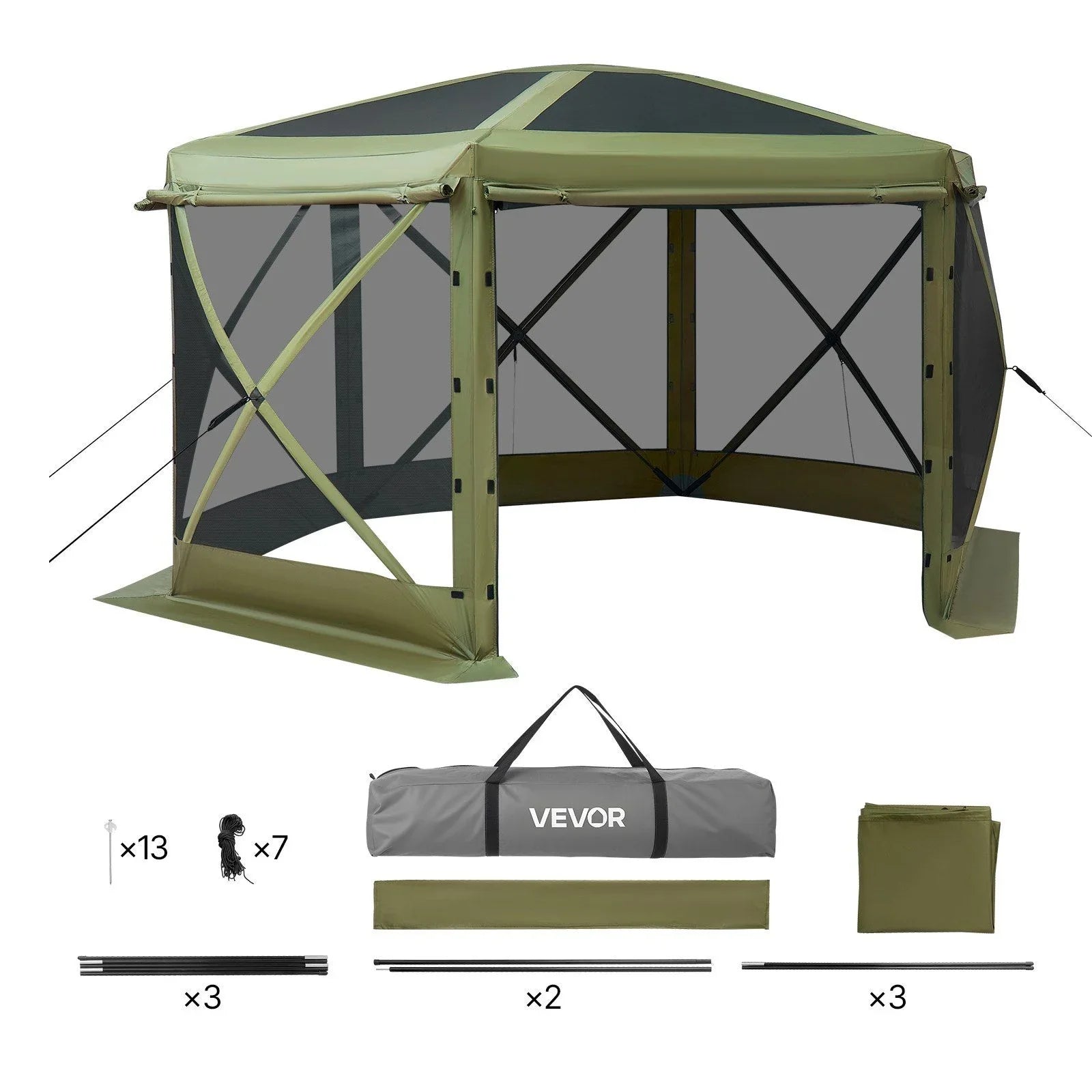 Pop up Gazebo Screen Tent, 3x3 m Large 6-Sided Camping Canopy Tent with Removable Top & Carry Bag, Quick-Set & Bite-Proof, Screen House Sun Shelter for 6-8 Persons Backyard Patio, Green