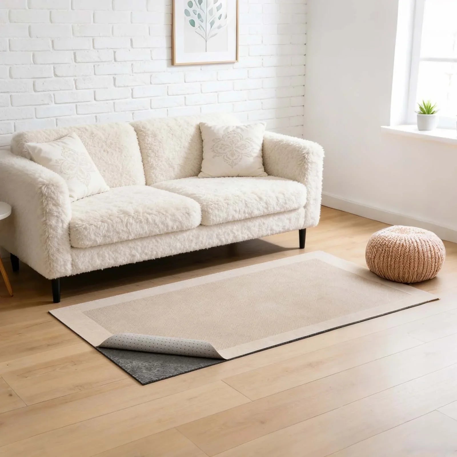 Rug Pad 0.91 x 1.52 m, Non-slip Carpet Area Pad, Rug Mat Padding with Dual Surface Felt Cushion & Rubber Gripper, Hardwood Floor Protection for All Floors, Finishes, Keeps Carpets in Place