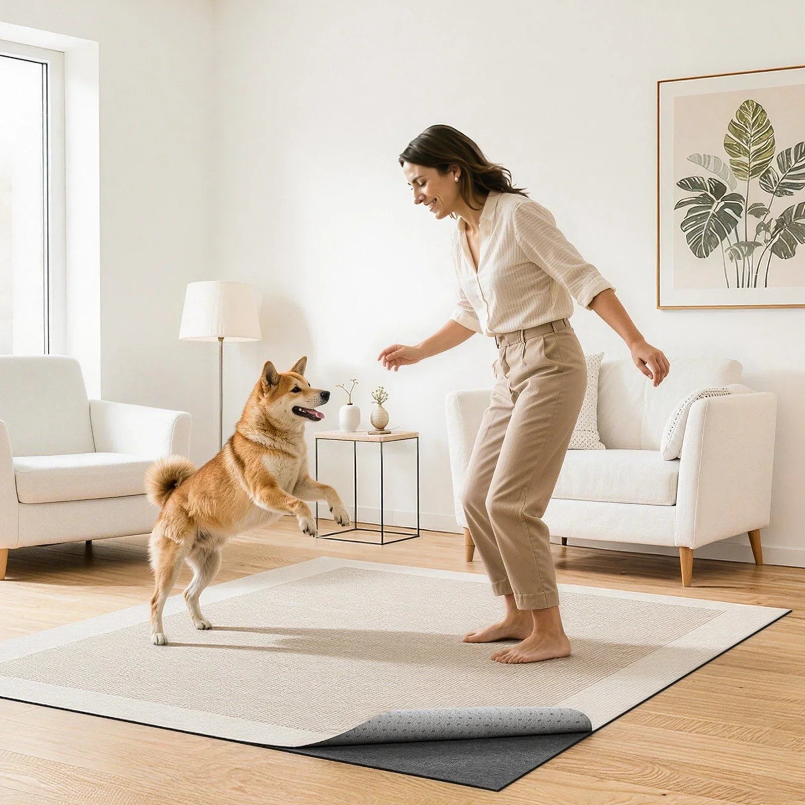 Rug Pad 1.52 x 2.13 m, Non-slip Carpet Area Pad, Rug Mat Padding with Dual Surface Felt Cushion & Rubber Gripper, Hardwood Floor Protection for All Floors, Finishes, Keeps Carpets in Place