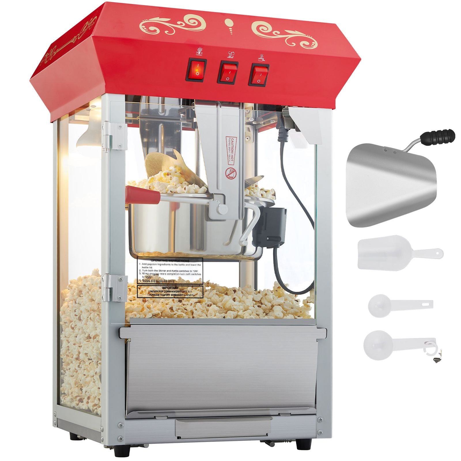 850W Countertop Popcorn Machine, 8oz Kettle 48 Cup Commercial Popcorn Maker, Red