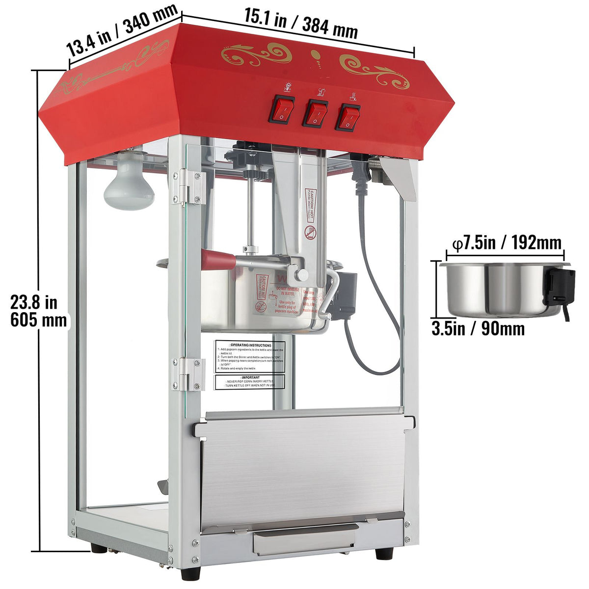 850W Countertop Popcorn Machine, 8oz Kettle 48 Cup Commercial Popcorn Maker, Red