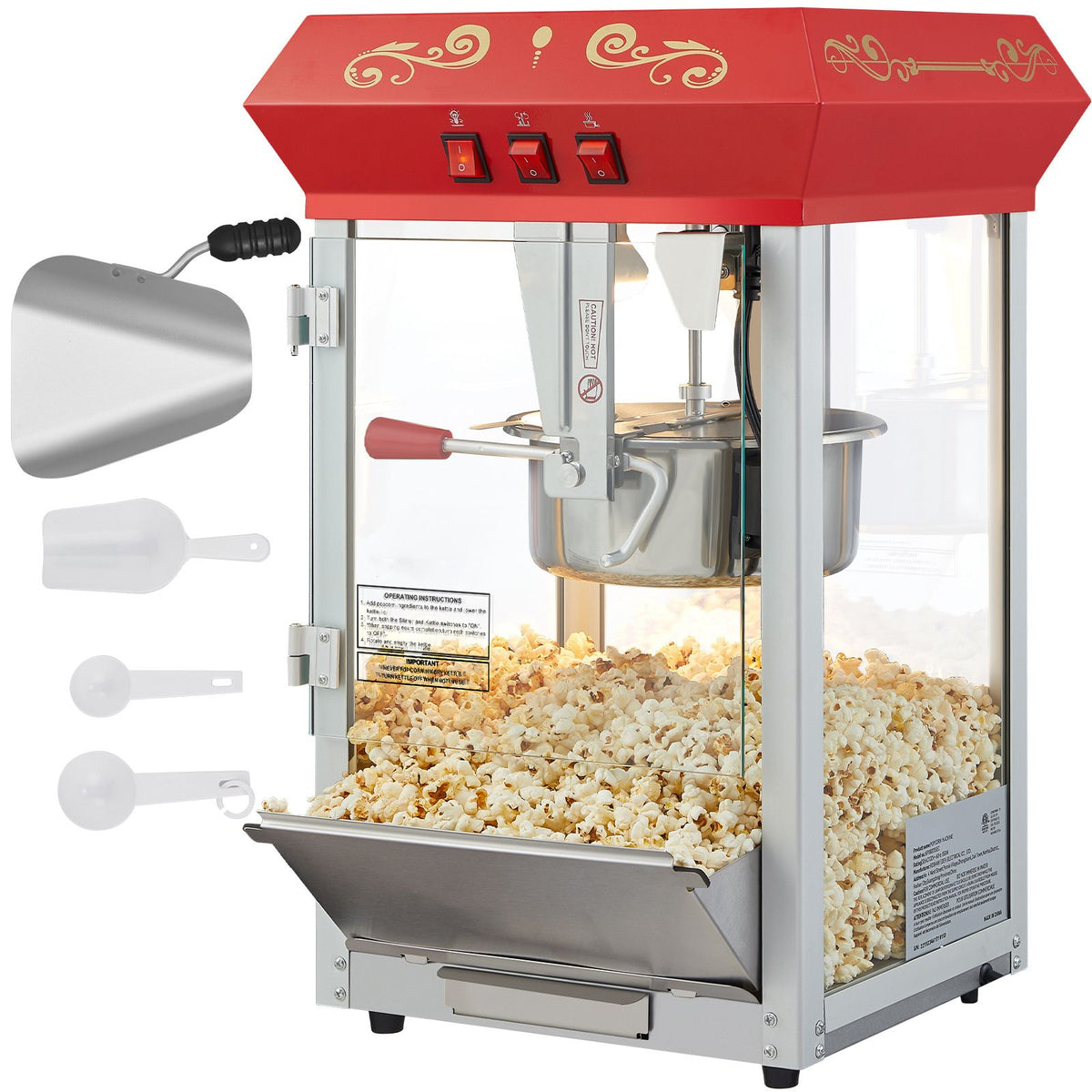 850W Countertop Popcorn Machine, 8oz Kettle 48 Cup Commercial Popcorn Maker, Red