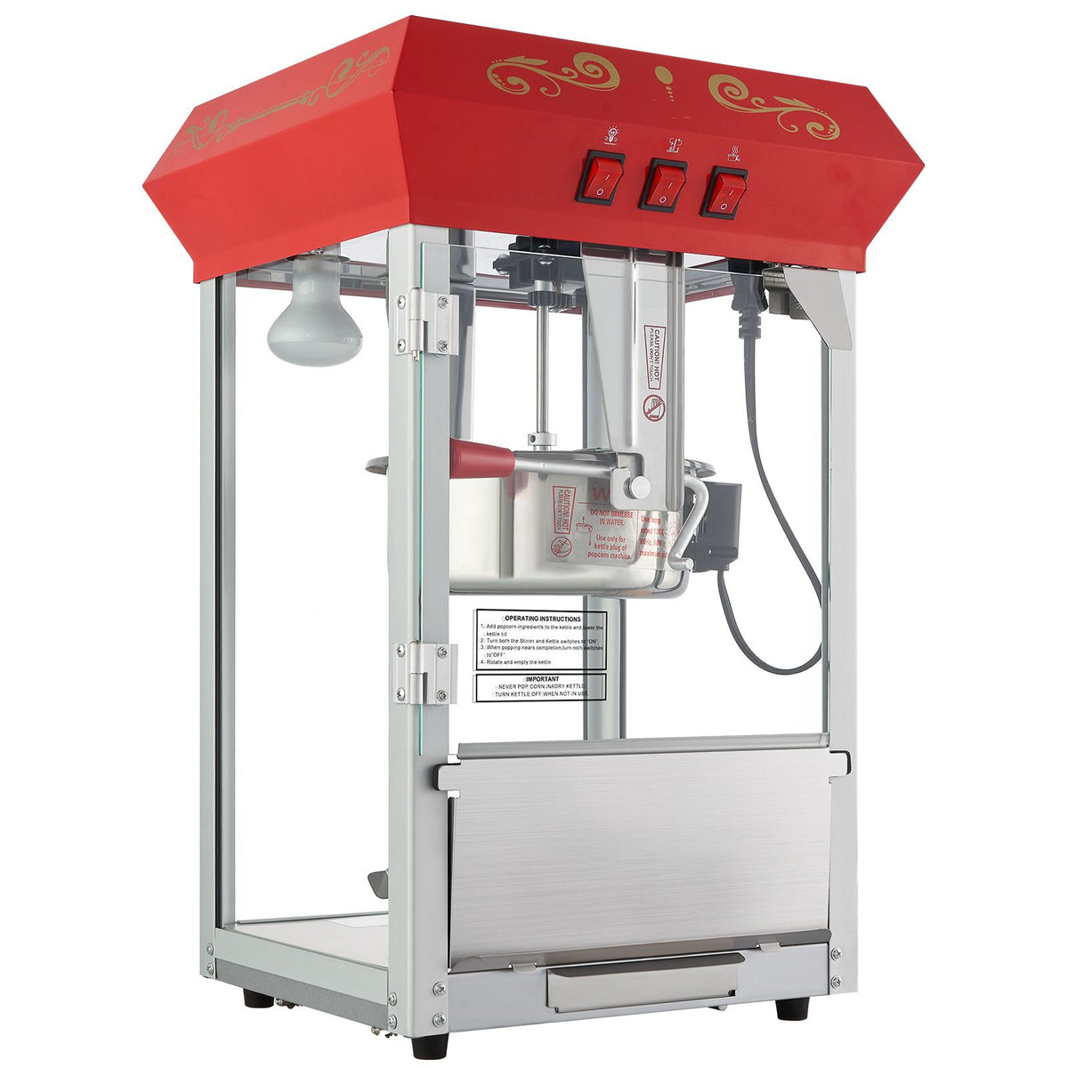 850W Countertop Popcorn Machine, 8oz Kettle 48 Cup Commercial Popcorn Maker, Red