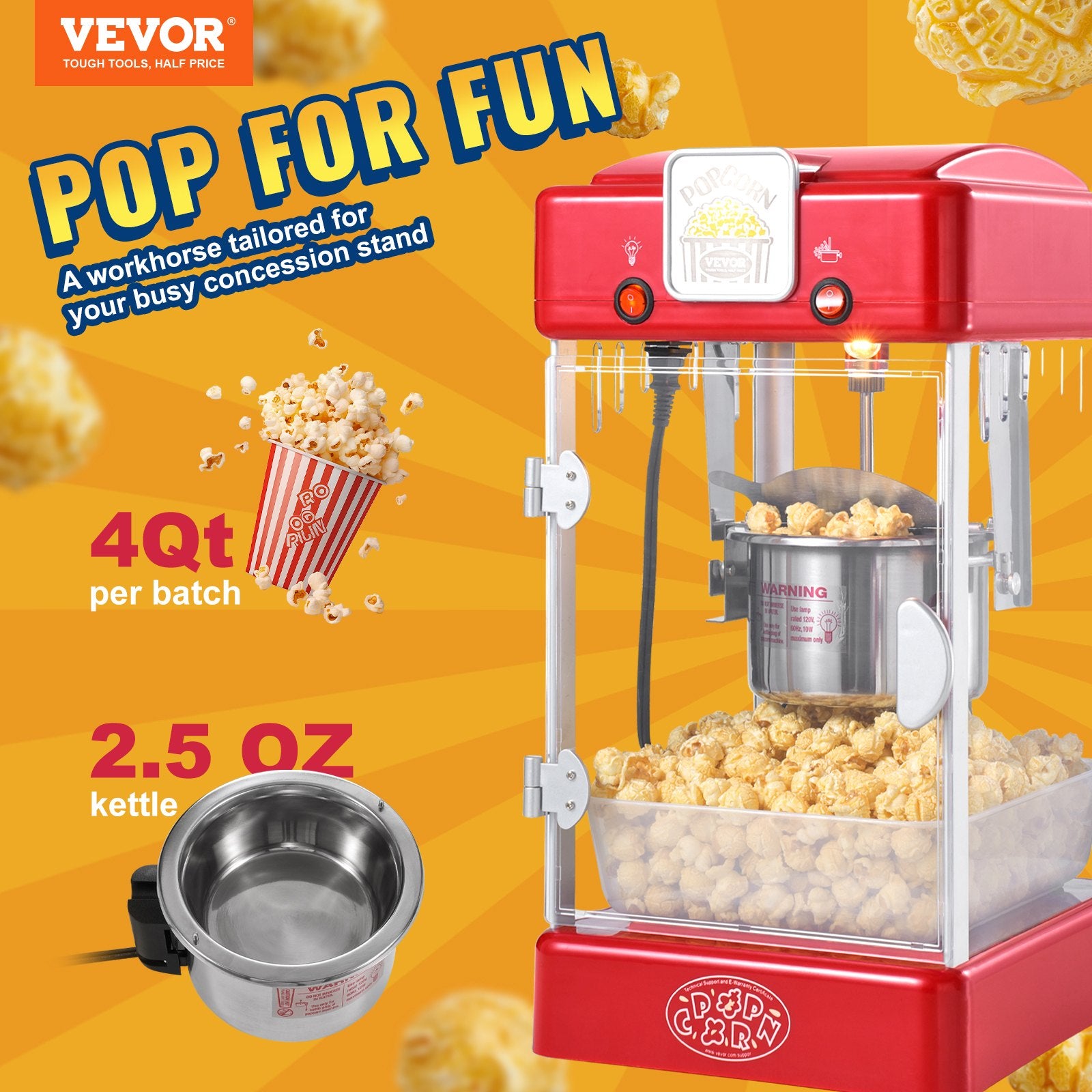 Popcorn Popper Machine Tabletop Popcorn Maker 300W 2.5 Oz Red