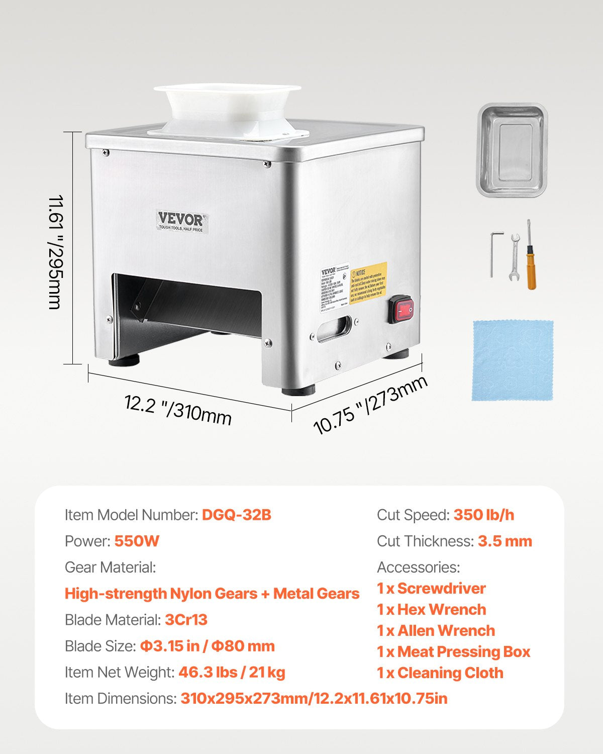 Electric Meat Cutter Machine 550W Commercial Meat Slicer Cutting Machine