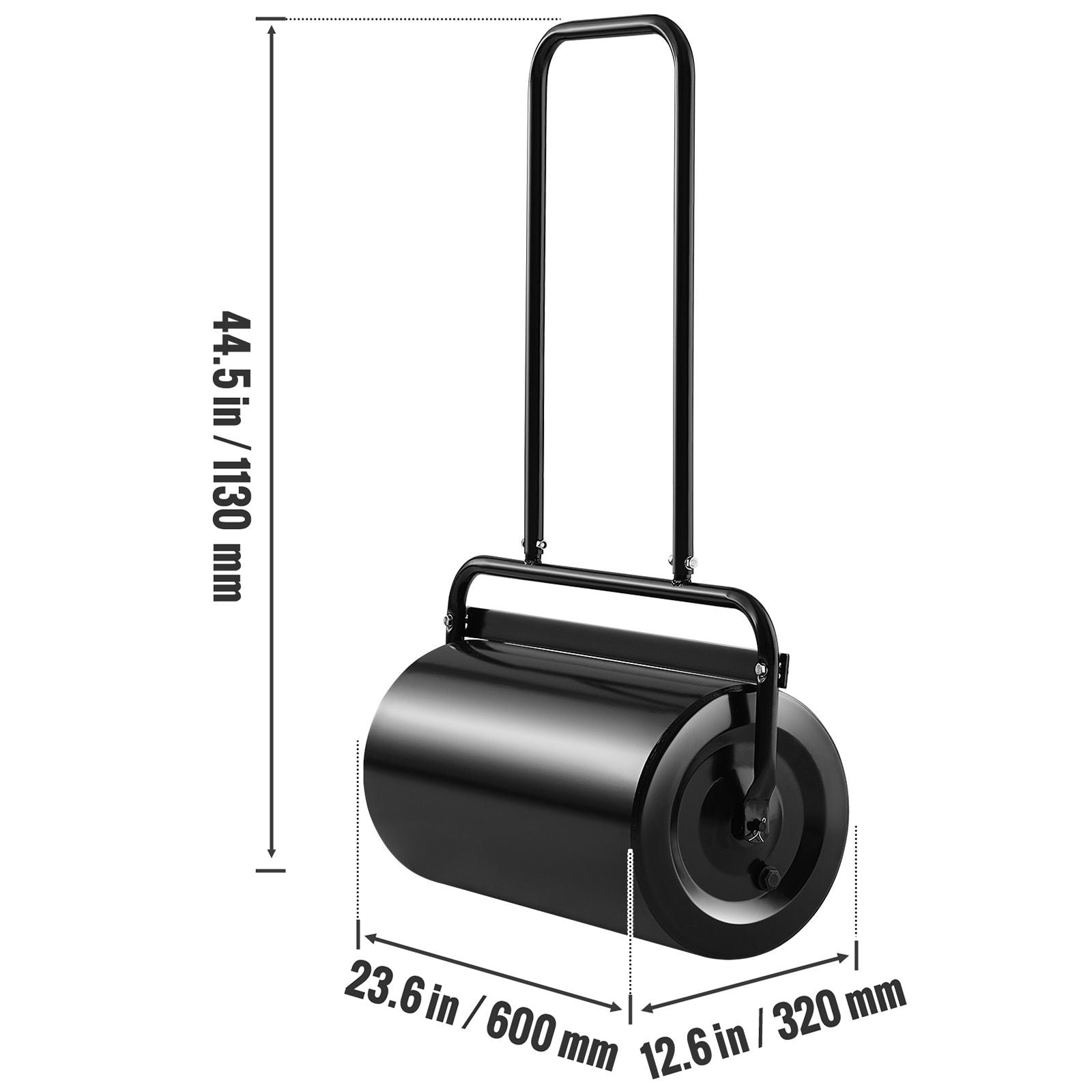 Lawn Roller, 13 Gallon 24Inch Sand/Water Filled Yard Roller, Steel Sod Roller with Easy-turn Plug and U-Shaped Ergonomic Handle for Convenient Push and Pull, for Lawn, Garden, Farm, Park, Black