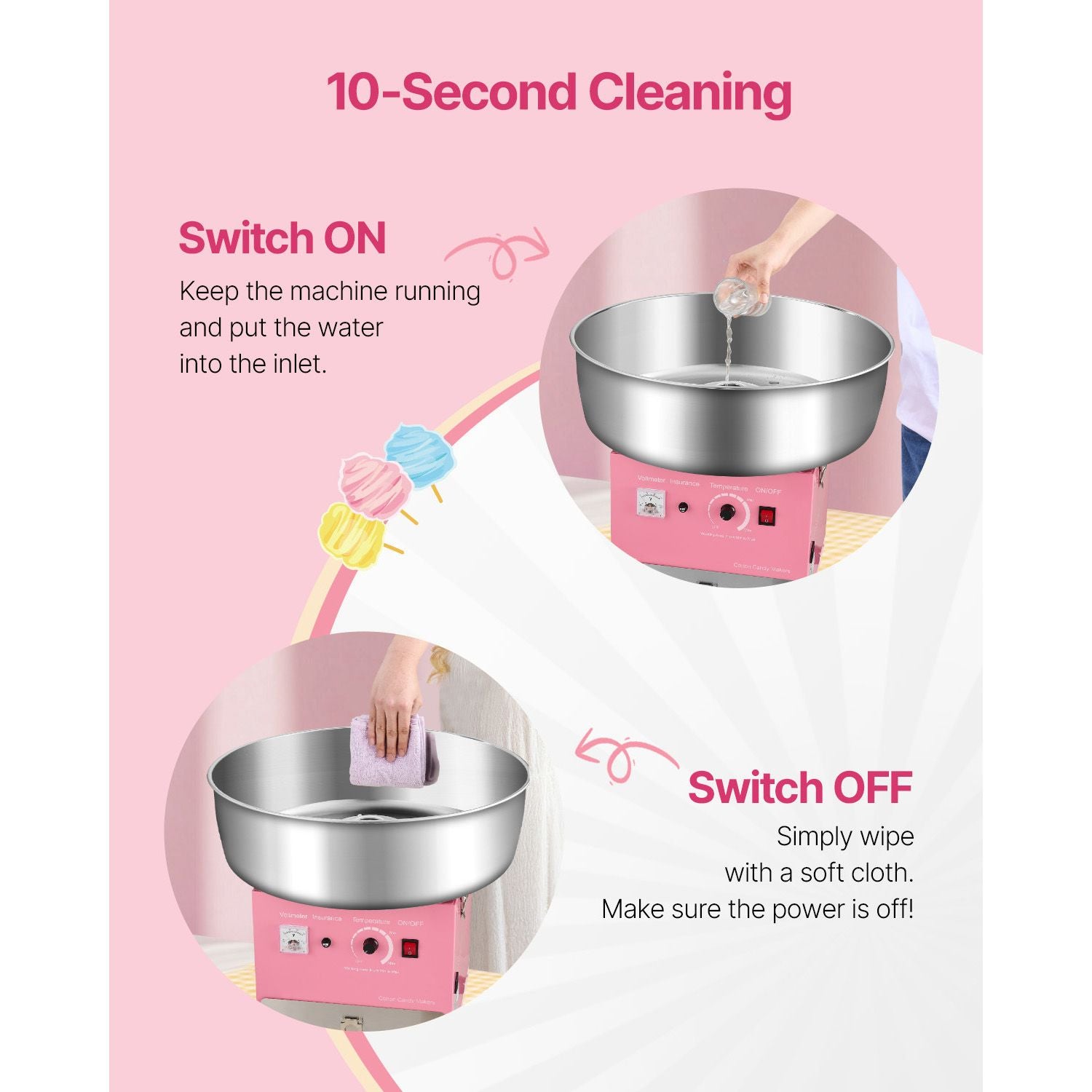 Electric Cotton Candy Machine, 1000W Commercial Candy Floss Maker with 52cm Stainless Steel Bowl, Sugar Scoop, and Drawer, Easy Home Use, Perfect for Kids Birthday, Family Party, Pink