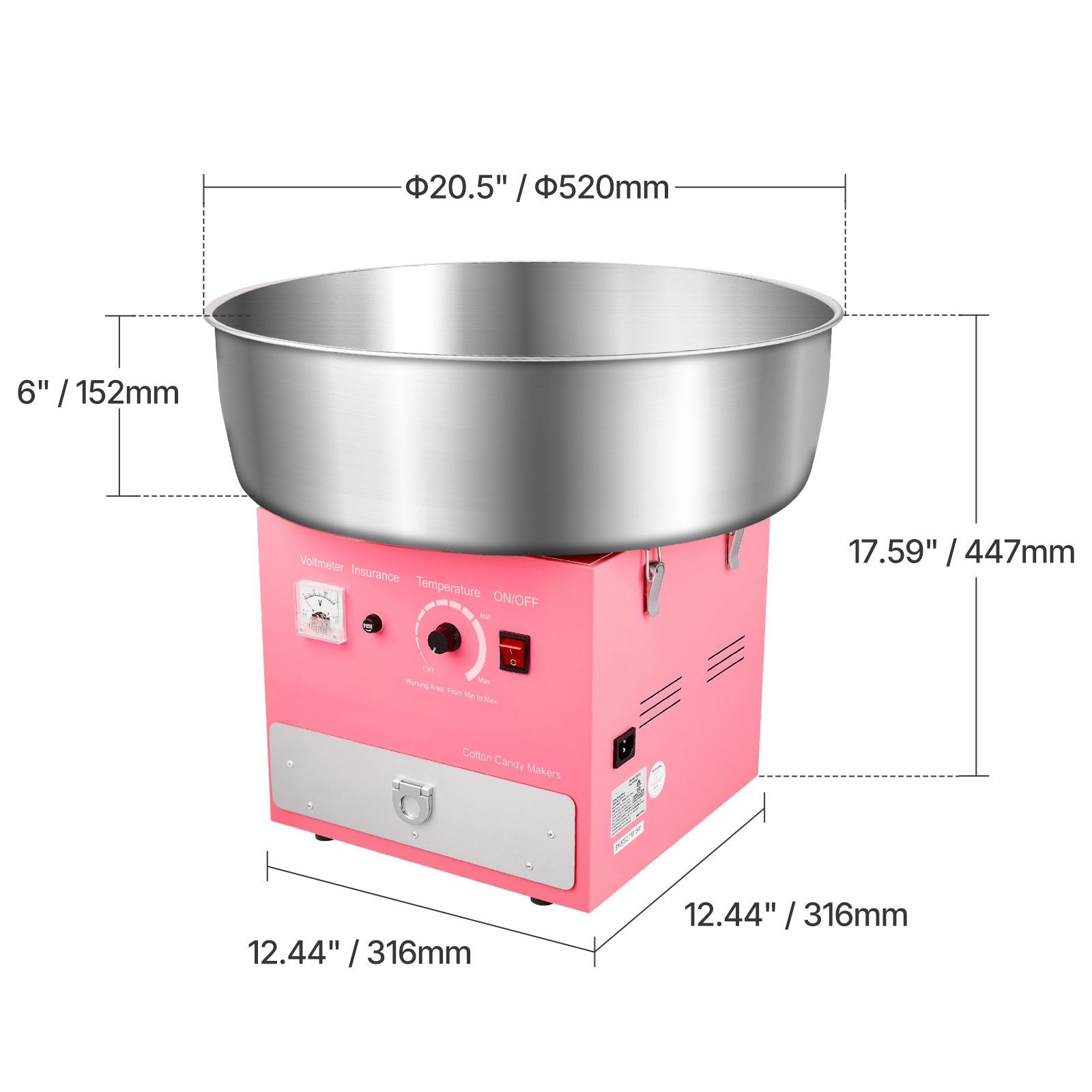 Electric Cotton Candy Machine, 1000W Commercial Candy Floss Maker with 52cm Stainless Steel Bowl, Sugar Scoop, and Drawer, Easy Home Use, Perfect for Kids Birthday, Family Party, Pink