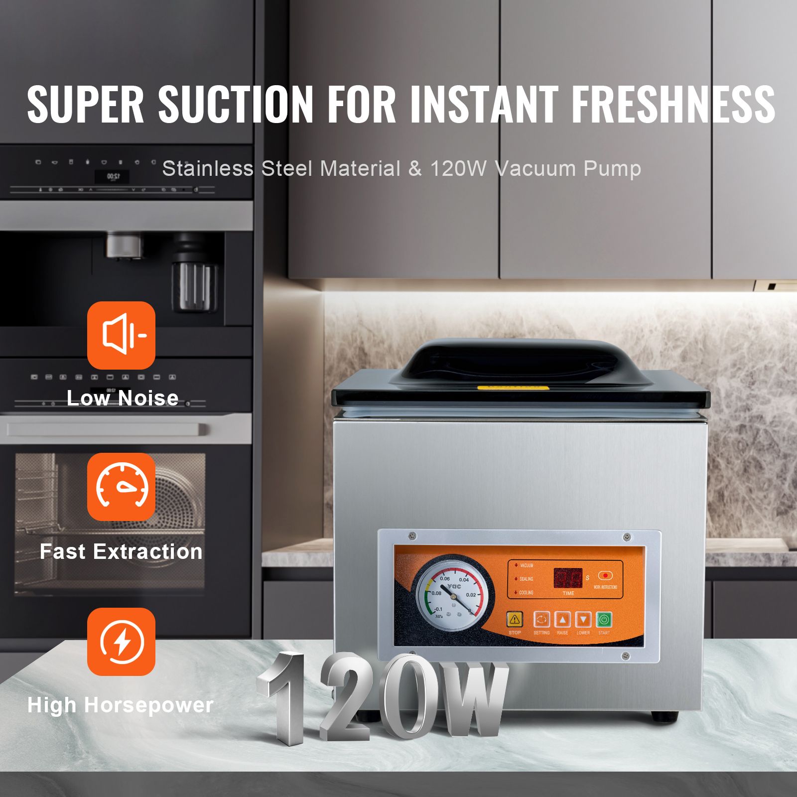 Chamber Vacuum Sealer, 260W Sealing Power, Vacuum Packing Machine for Wet Foods, Meats, Marinades and More, Compact Size with 260 mm Sealing Length, Applied in Home Kitchen and Commercial Use